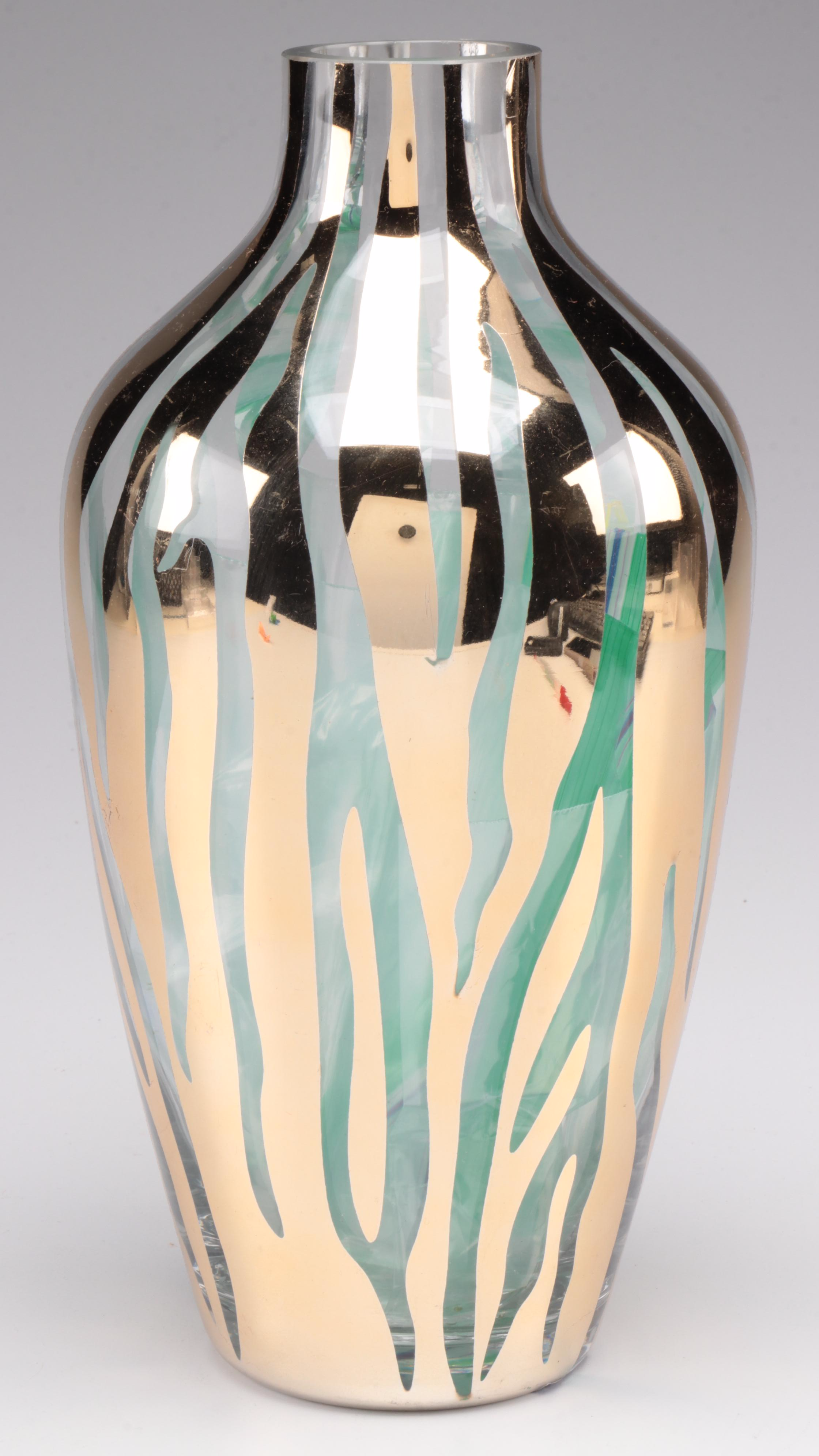 Vietri Optic Mold Blown Glass Vases with Mikasa Gold Zebra Glass Vase