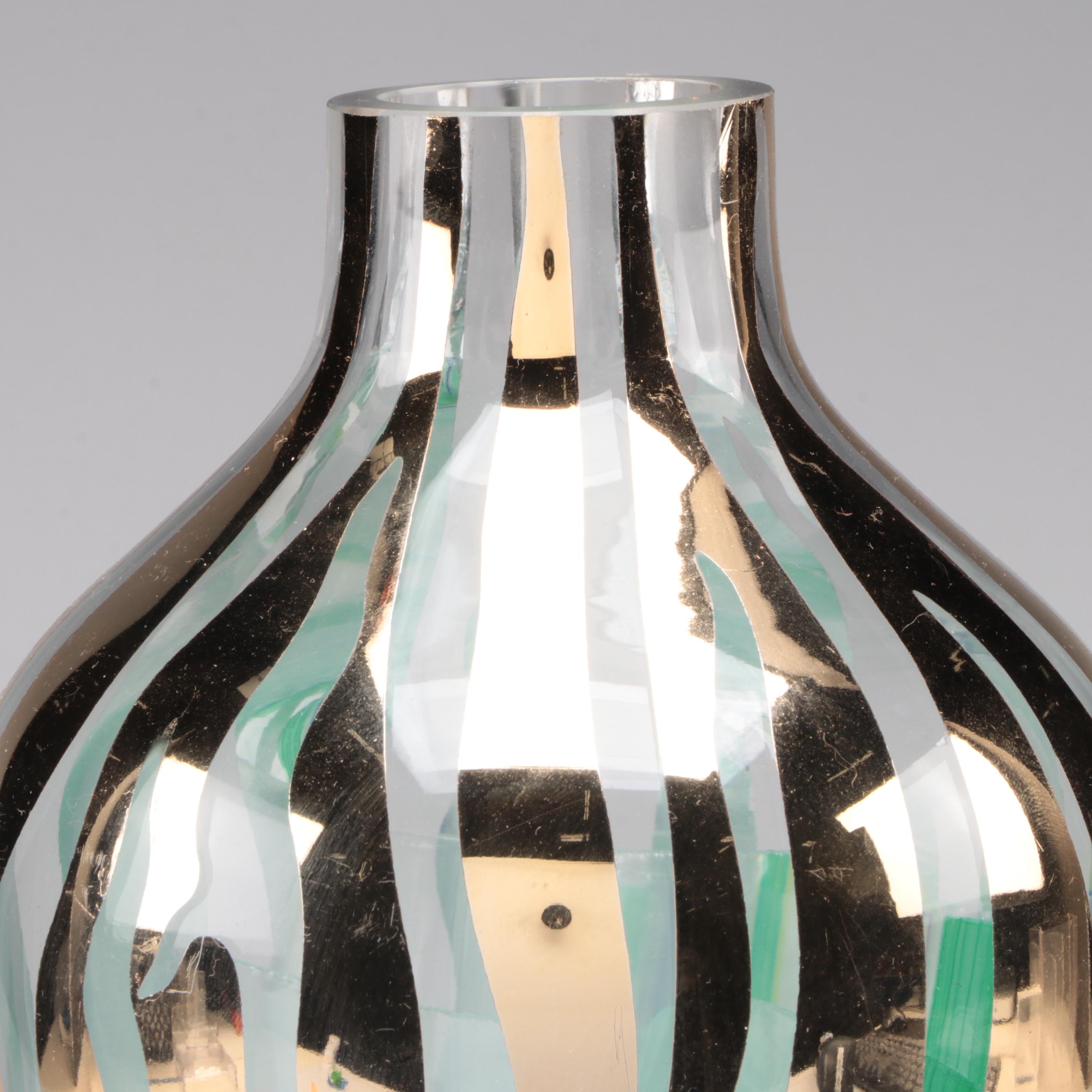 Vietri Optic Mold Blown Glass Vases with Mikasa Gold Zebra Glass Vase