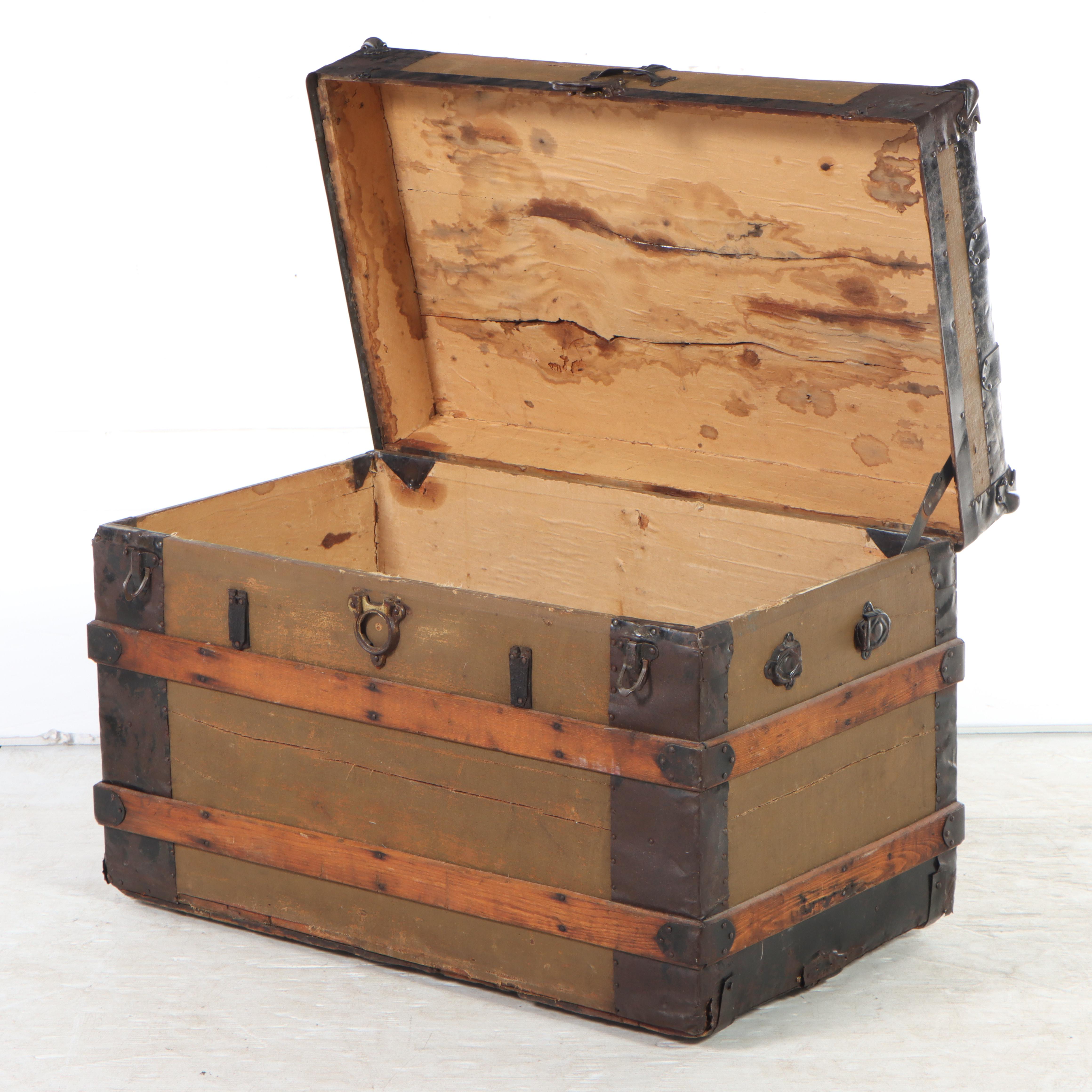 Late Victorian Wood-Strapped Travel Trunk