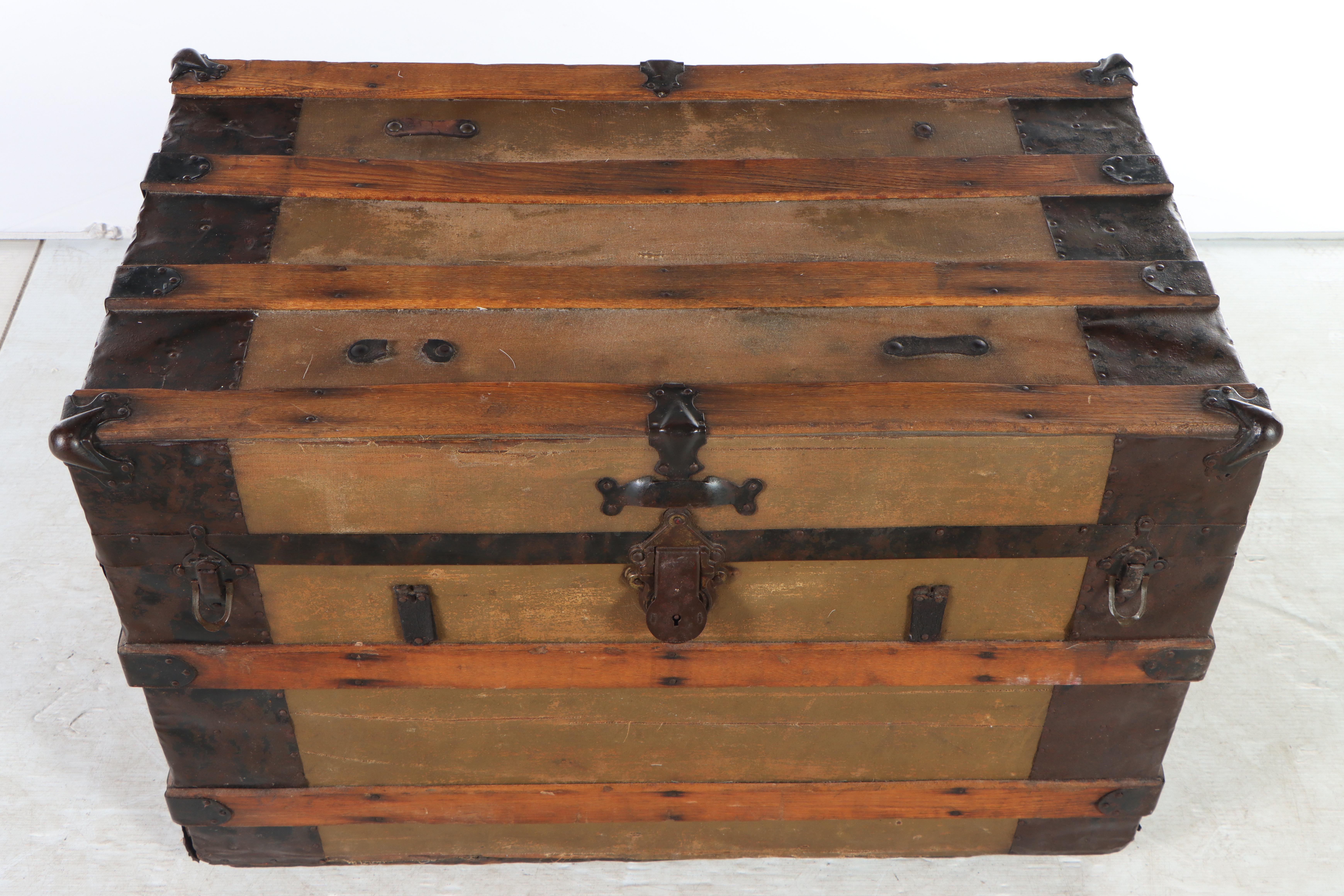 Late Victorian Wood-Strapped Travel Trunk