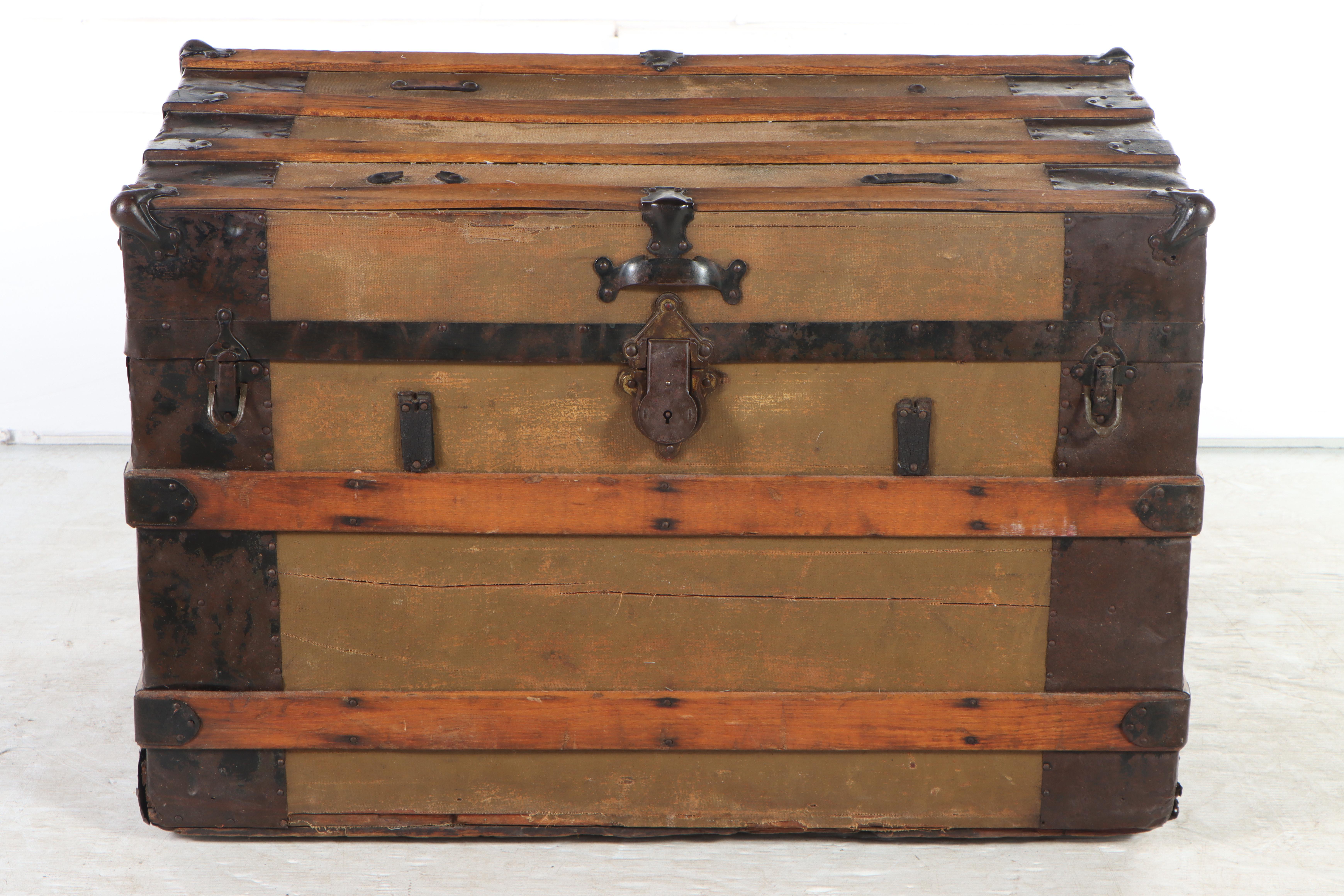 Late Victorian Wood-Strapped Travel Trunk