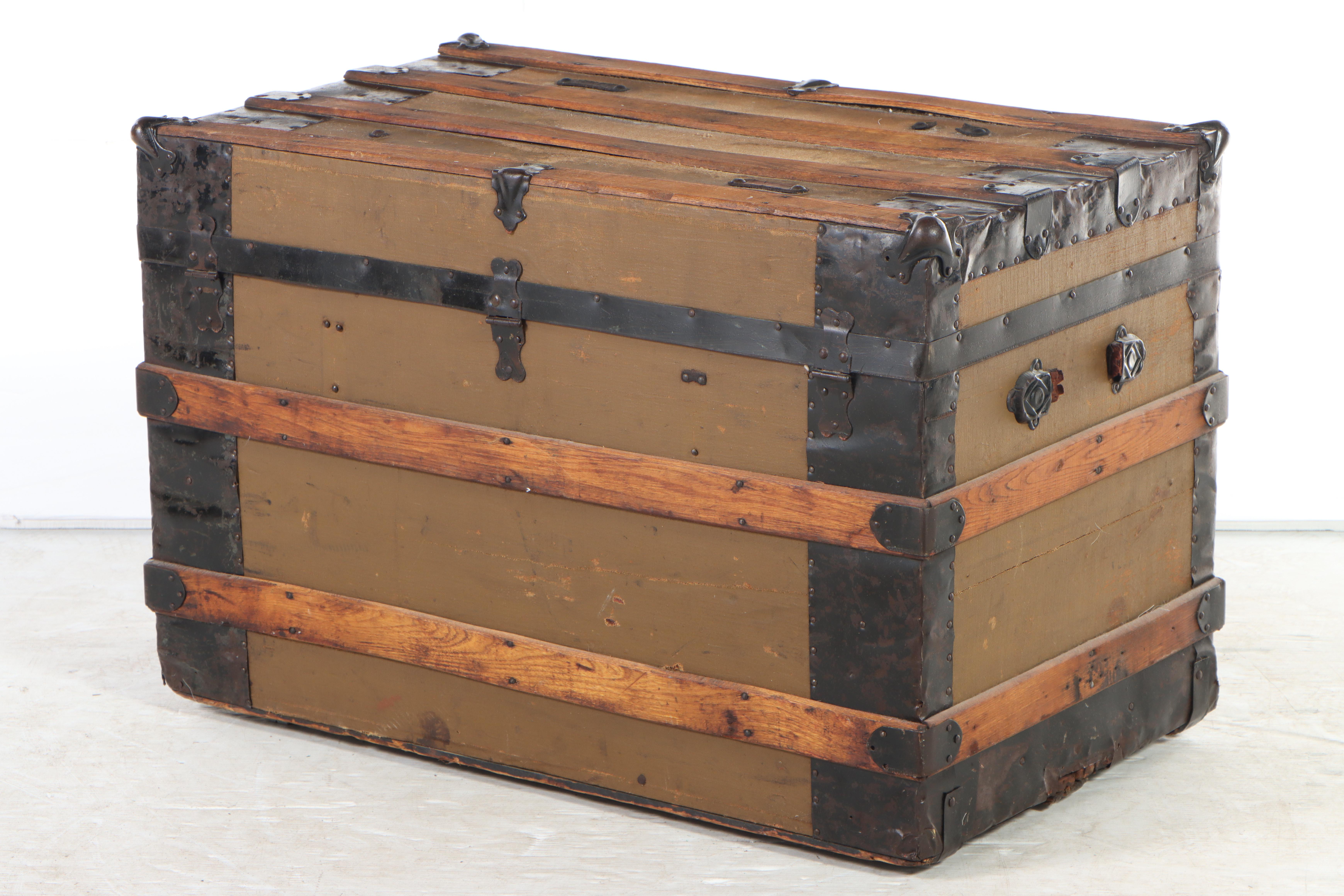 Late Victorian Wood-Strapped Travel Trunk