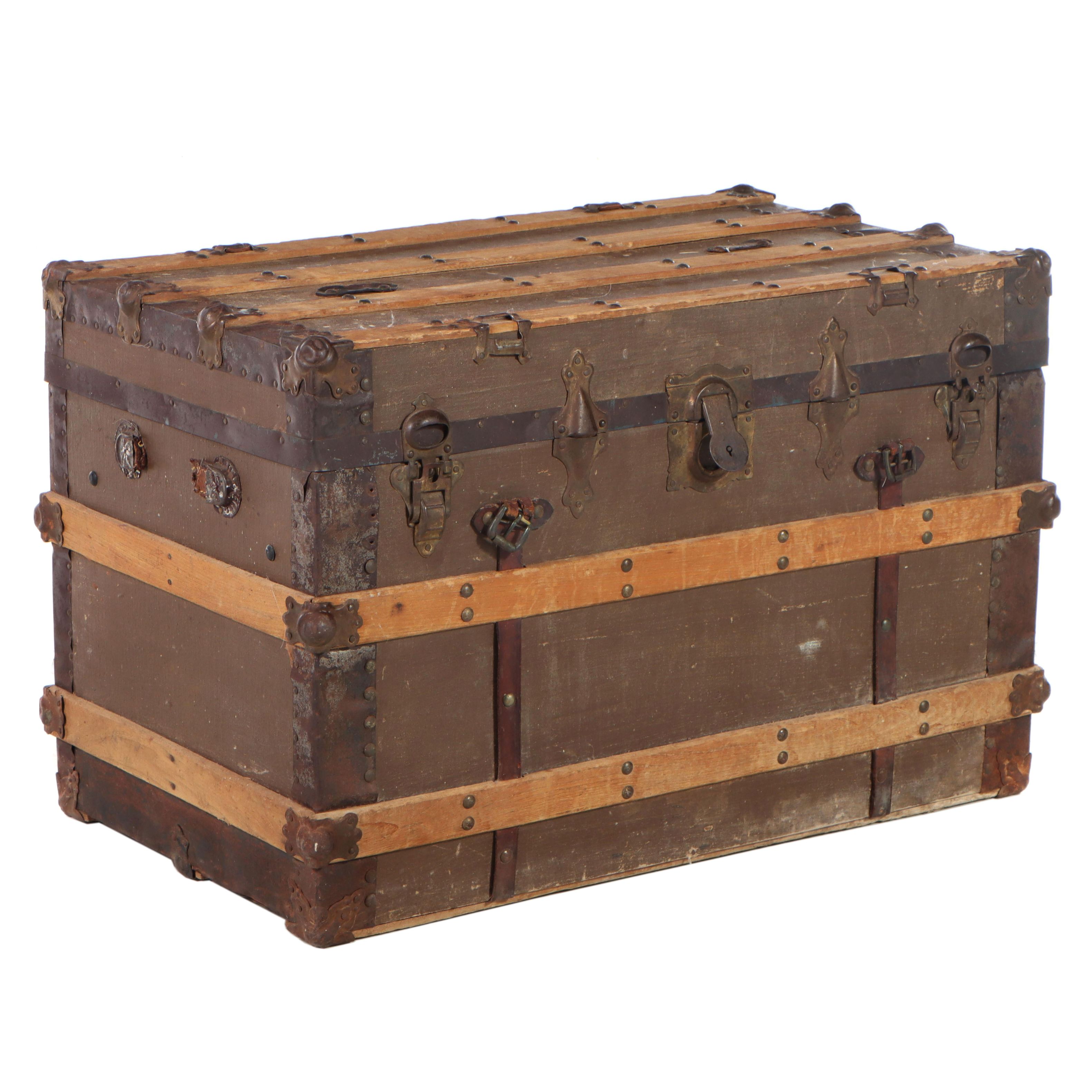 Late Victorian Wood-Strapped Travel Trunk