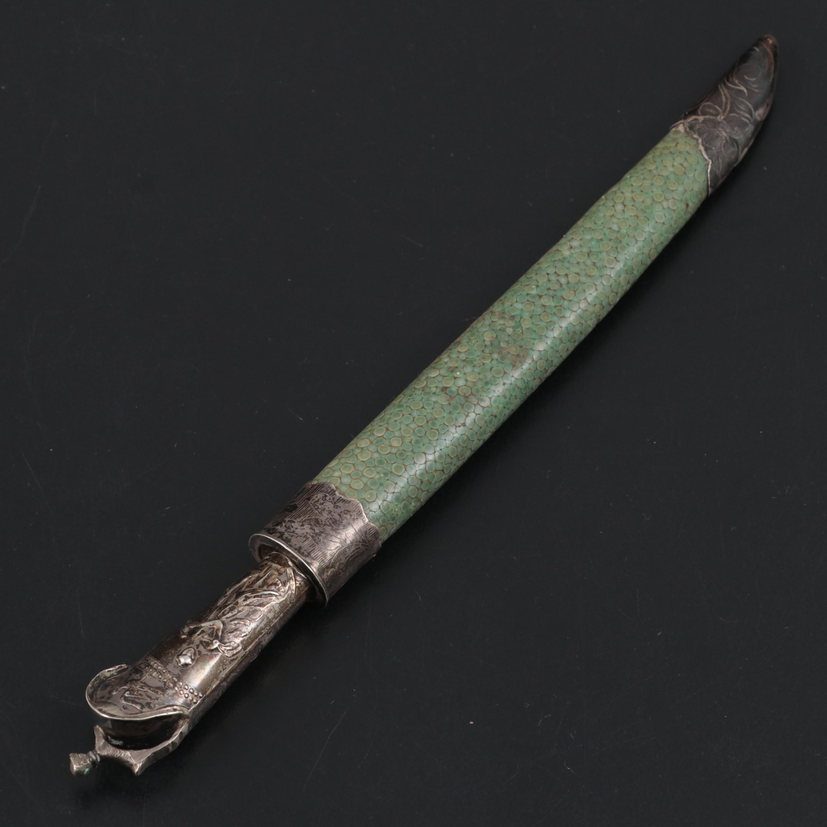 Chinese 800 Silver-Mount Knife in Shagreen Sheath