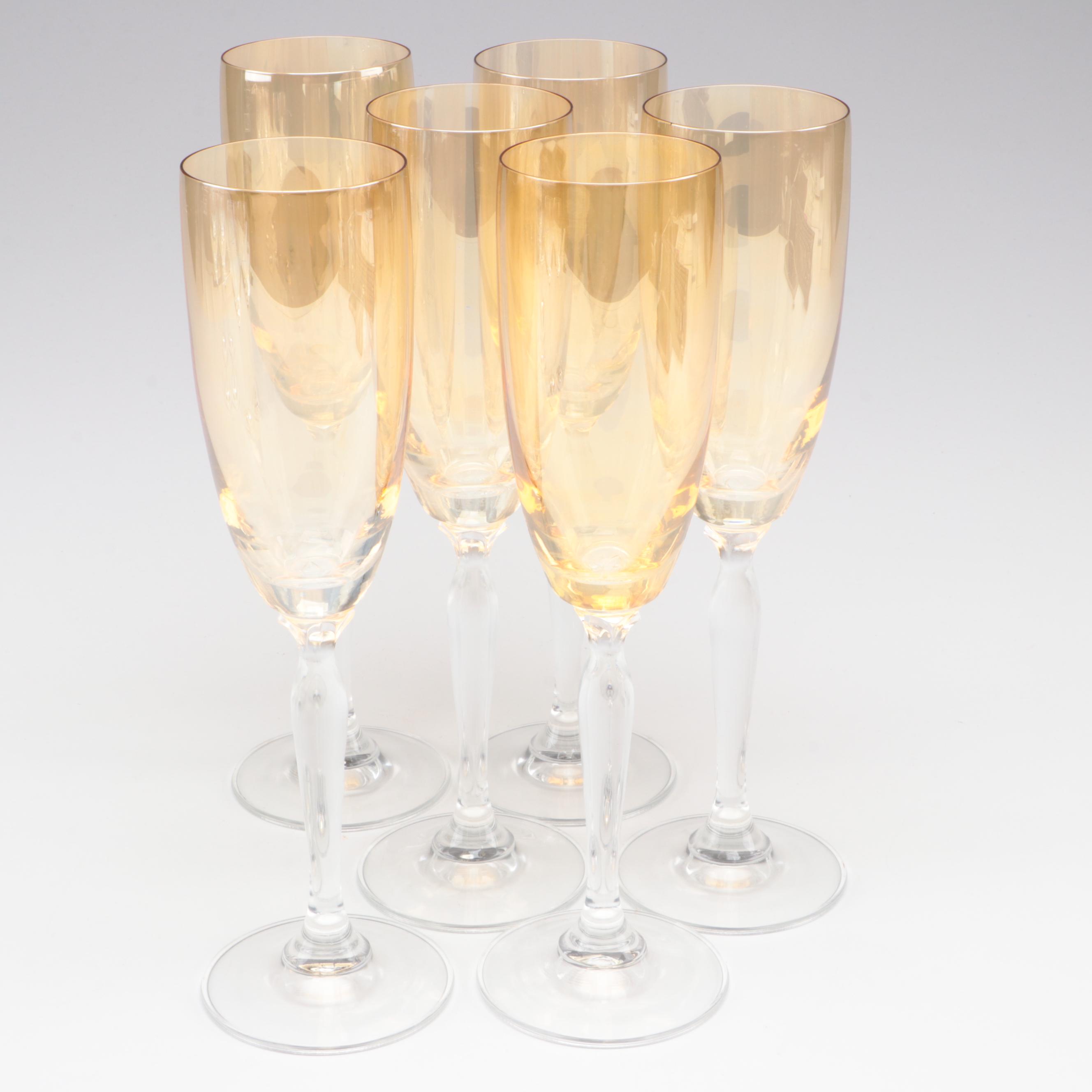 Amber Glass Champagne Flutes with Other Wine Glasses
