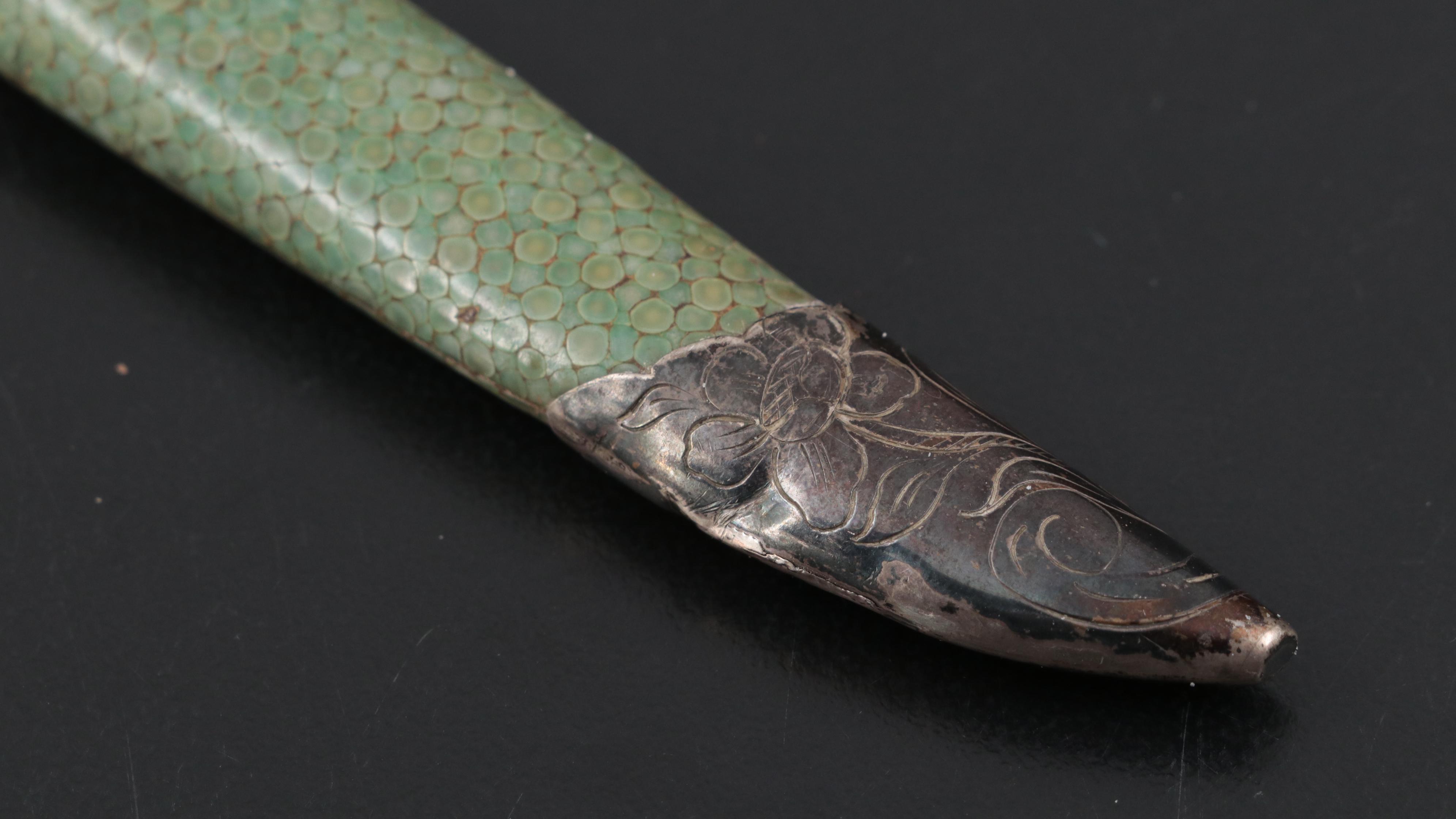 Chinese 800 Silver-Mount Knife in Shagreen Sheath