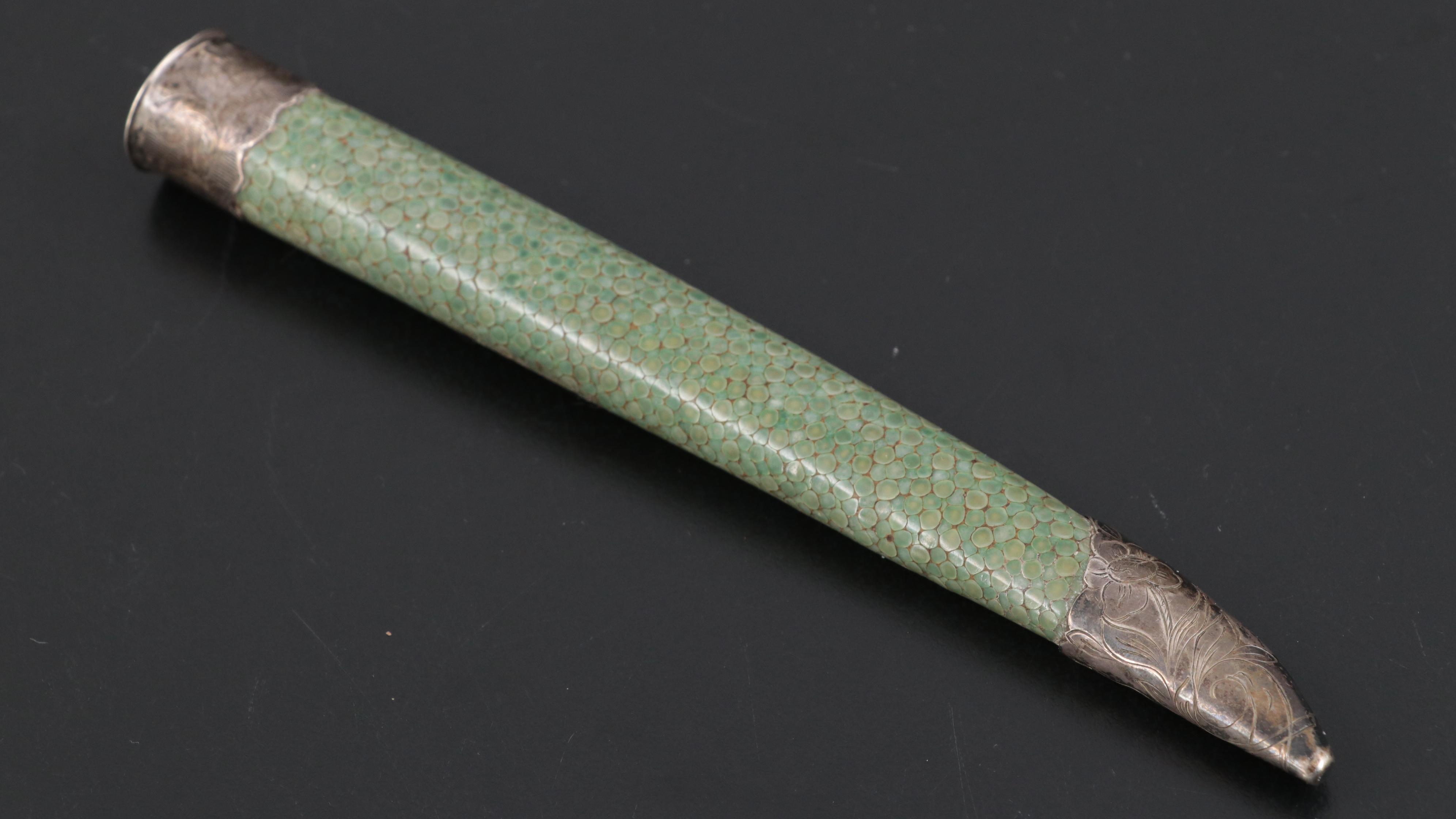 Chinese 800 Silver-Mount Knife in Shagreen Sheath