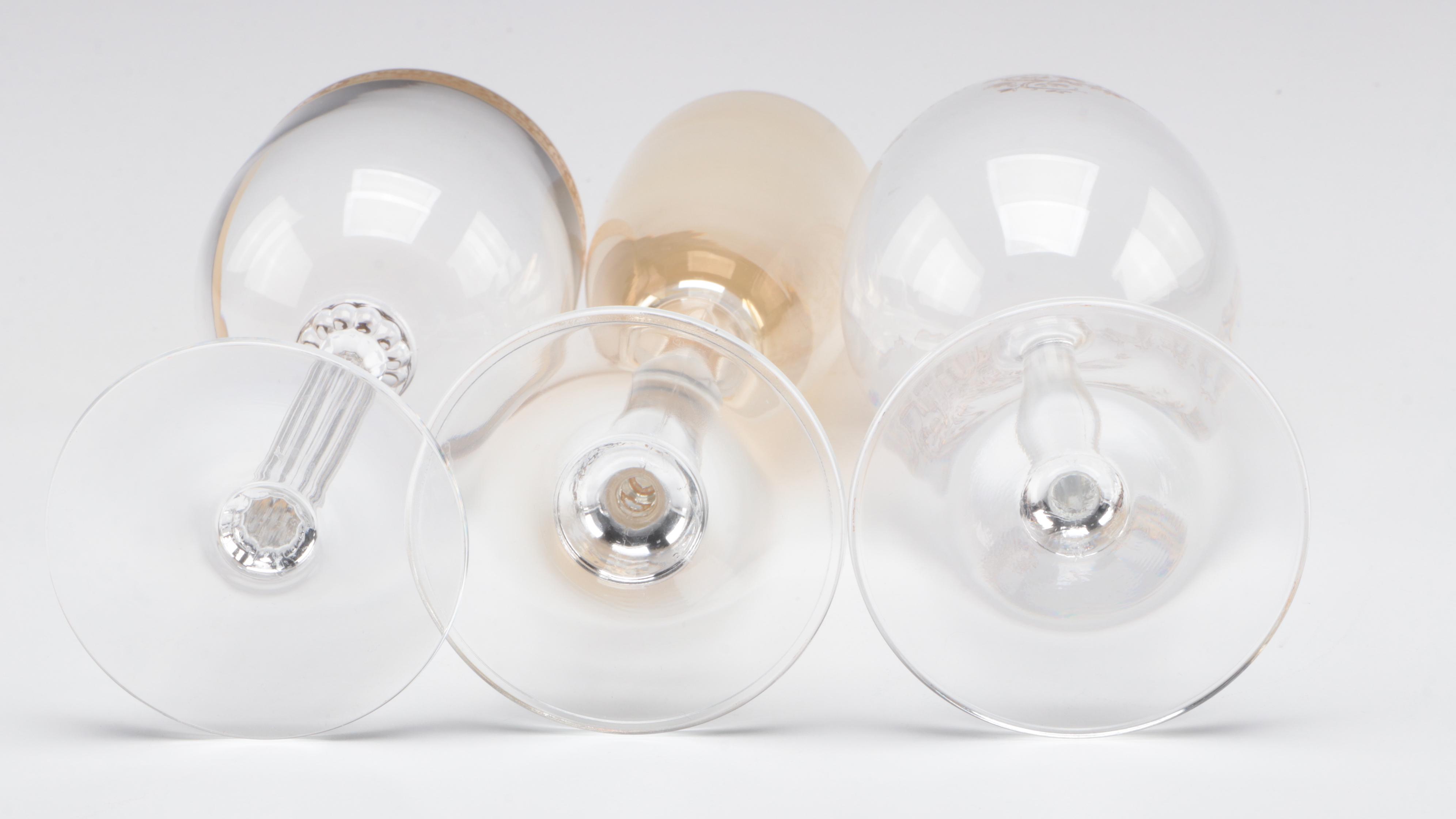 Amber Glass Champagne Flutes with Other Wine Glasses