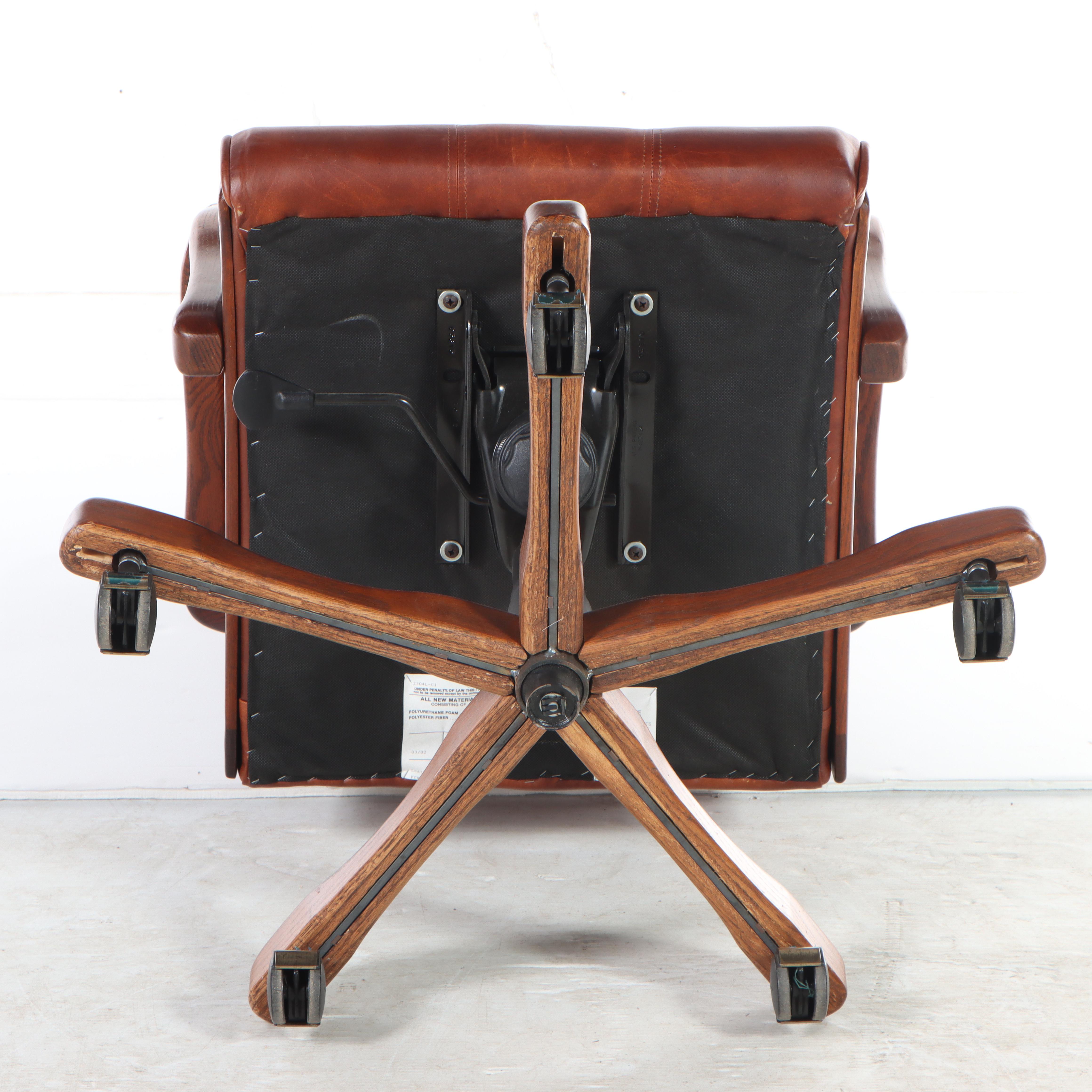 Oak and Leather Adjustable Executive Office Chair