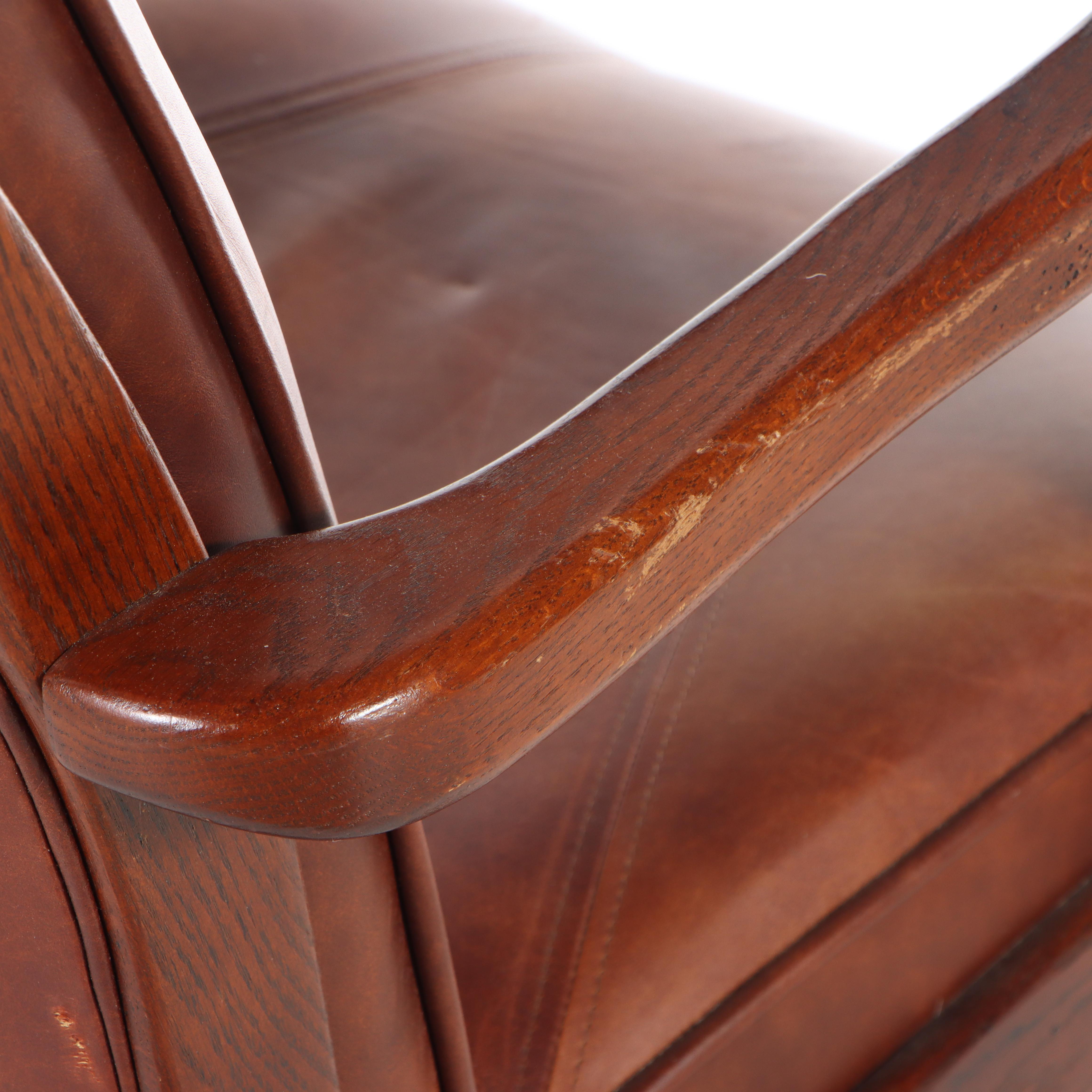 Oak and Leather Adjustable Executive Office Chair