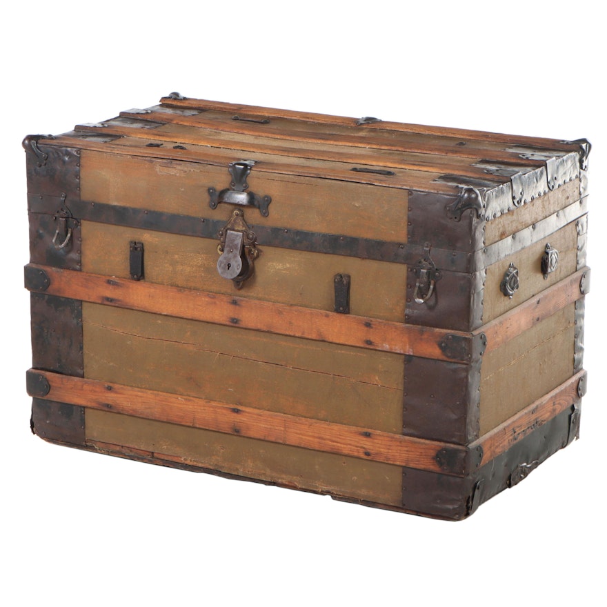 Late Victorian Wood-Strapped Travel Trunk