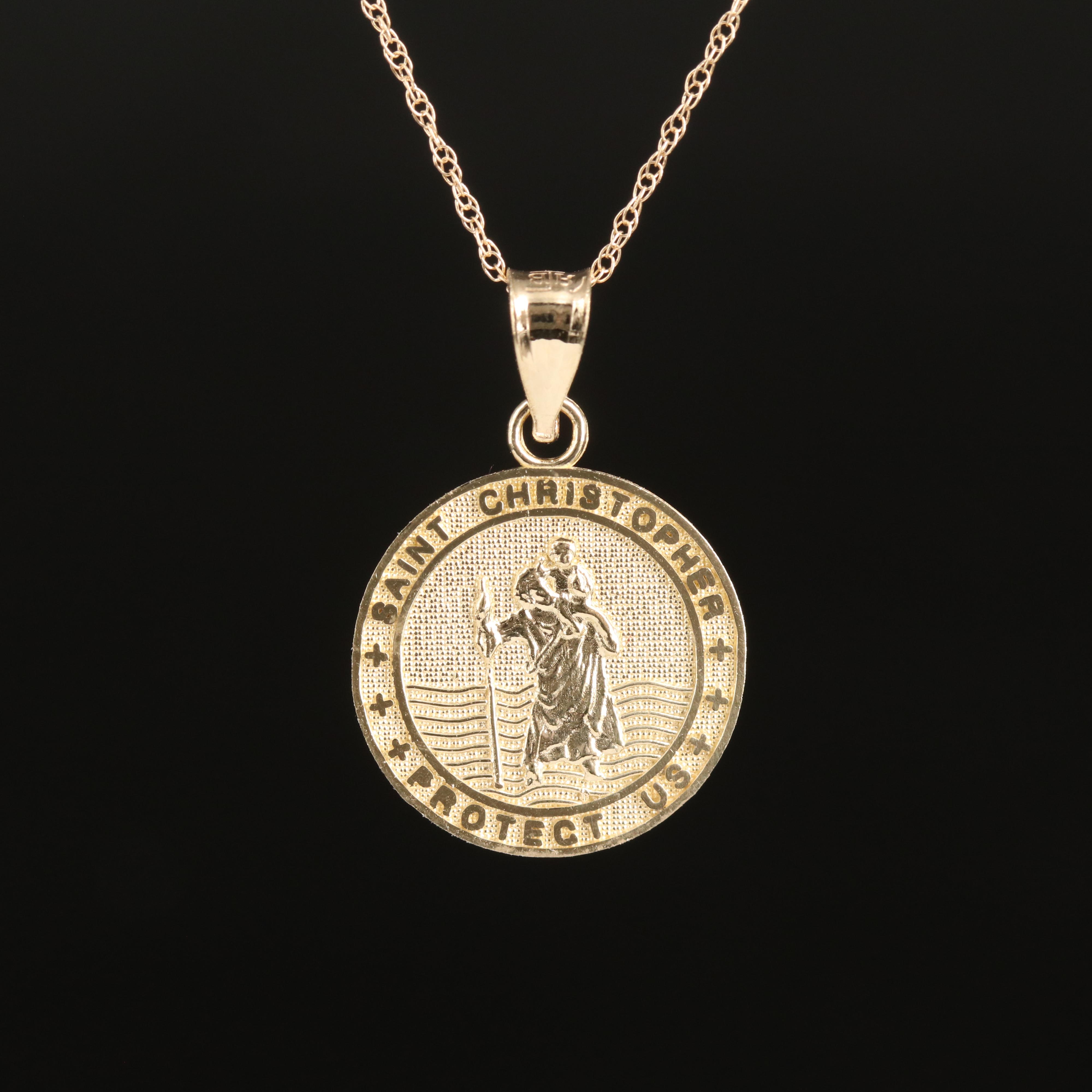 14K Saint Christopher Medallion Necklace