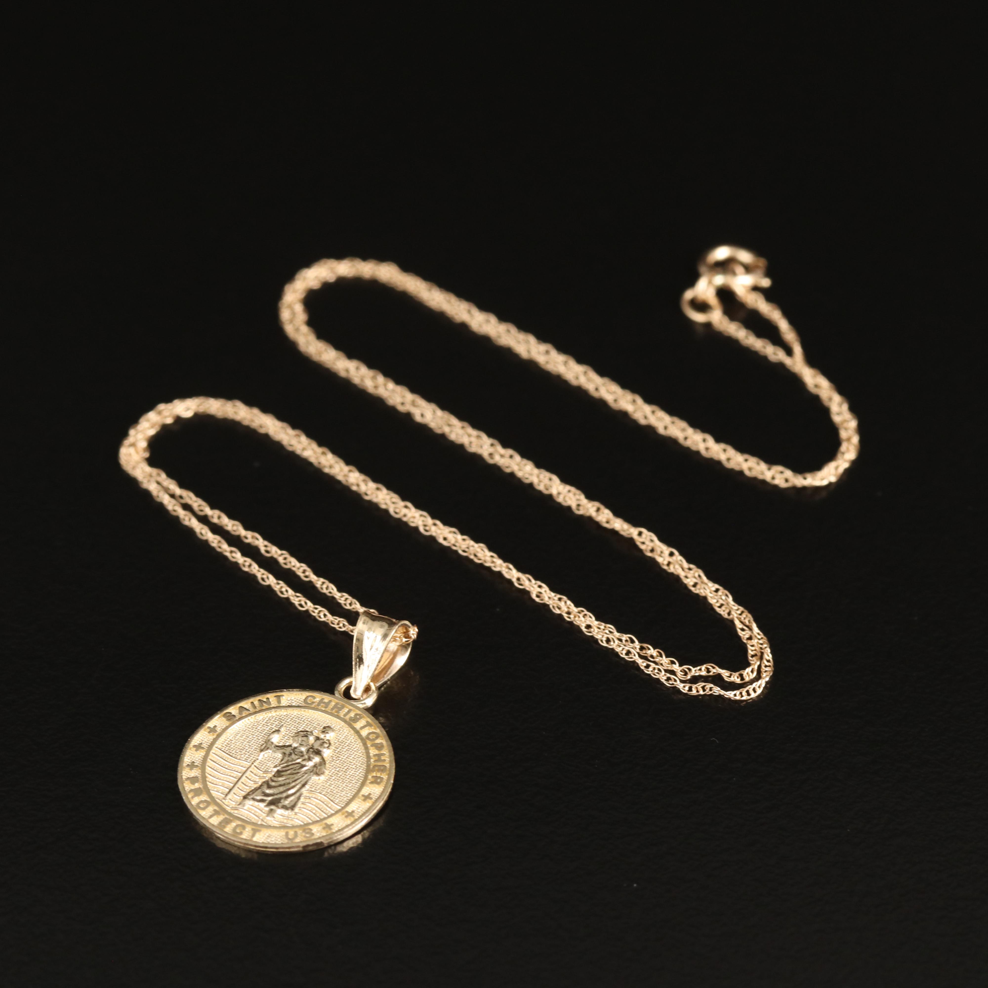 14K Saint Christopher Medallion Necklace