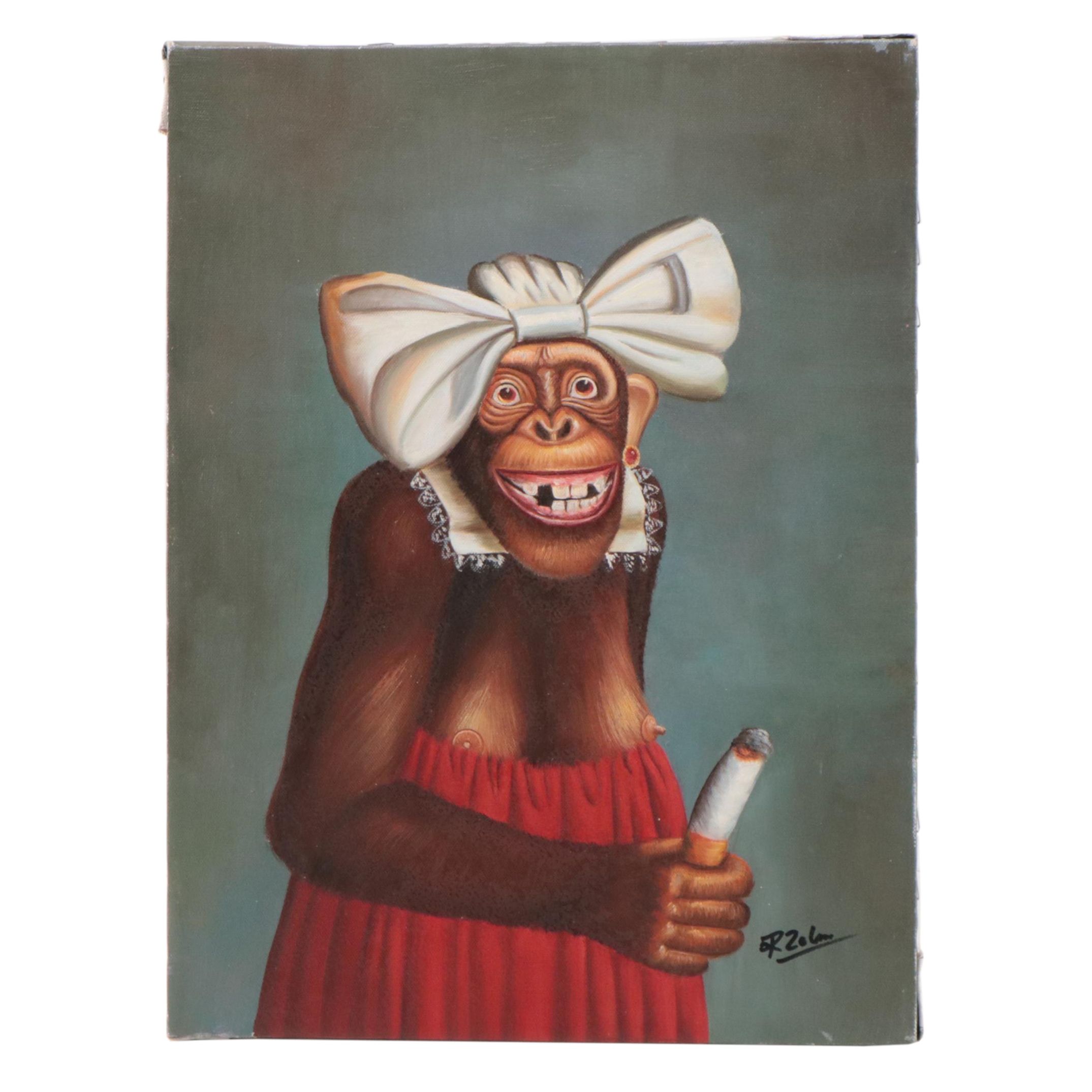 Oil Painting After Donald Roller Wilson of Monkey, 21st Century