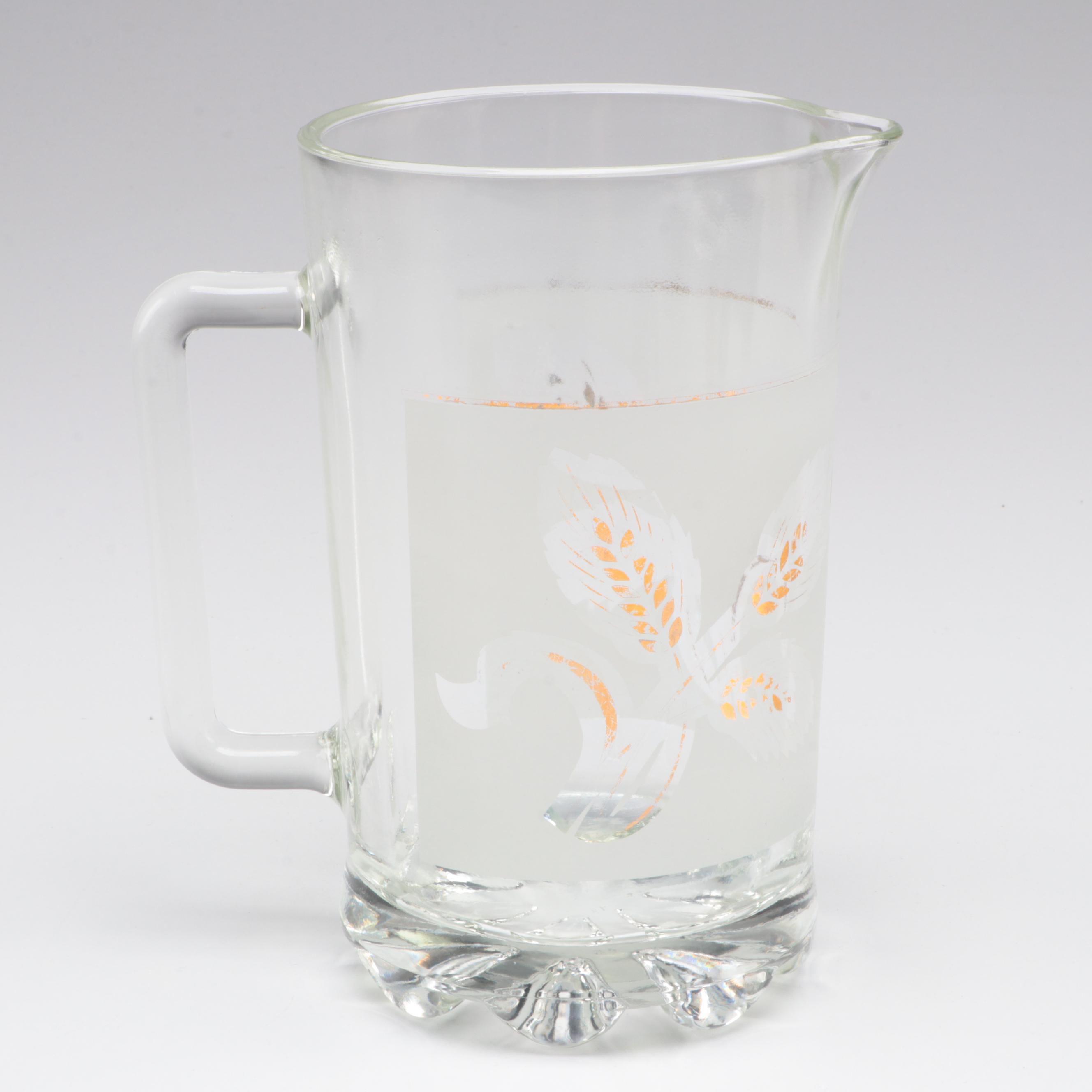 Italian Glass Pitcher with Libbey "Gold Leaves" Glass Tumblers and Cordials
