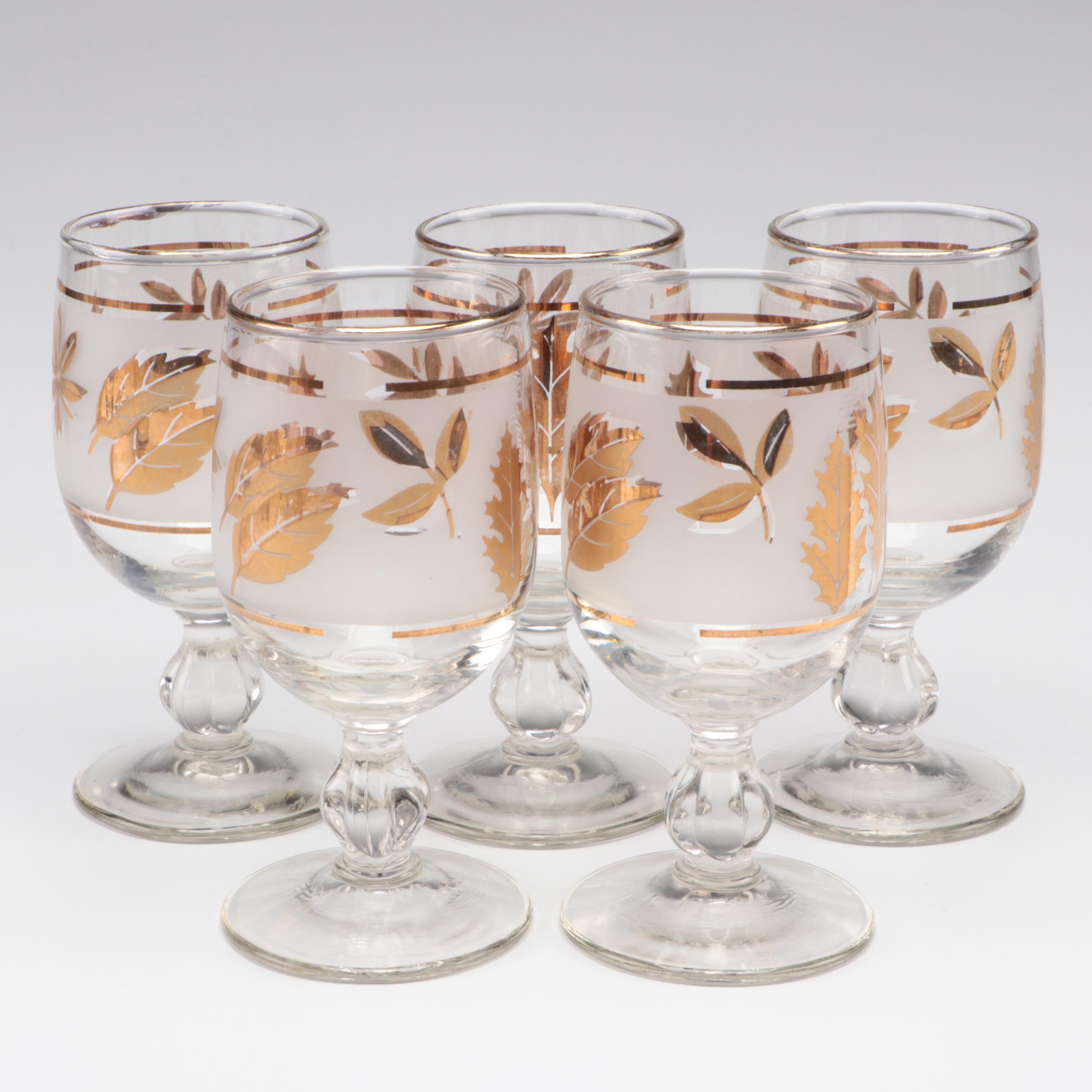 Italian Glass Pitcher with Libbey "Gold Leaves" Glass Tumblers and Cordials