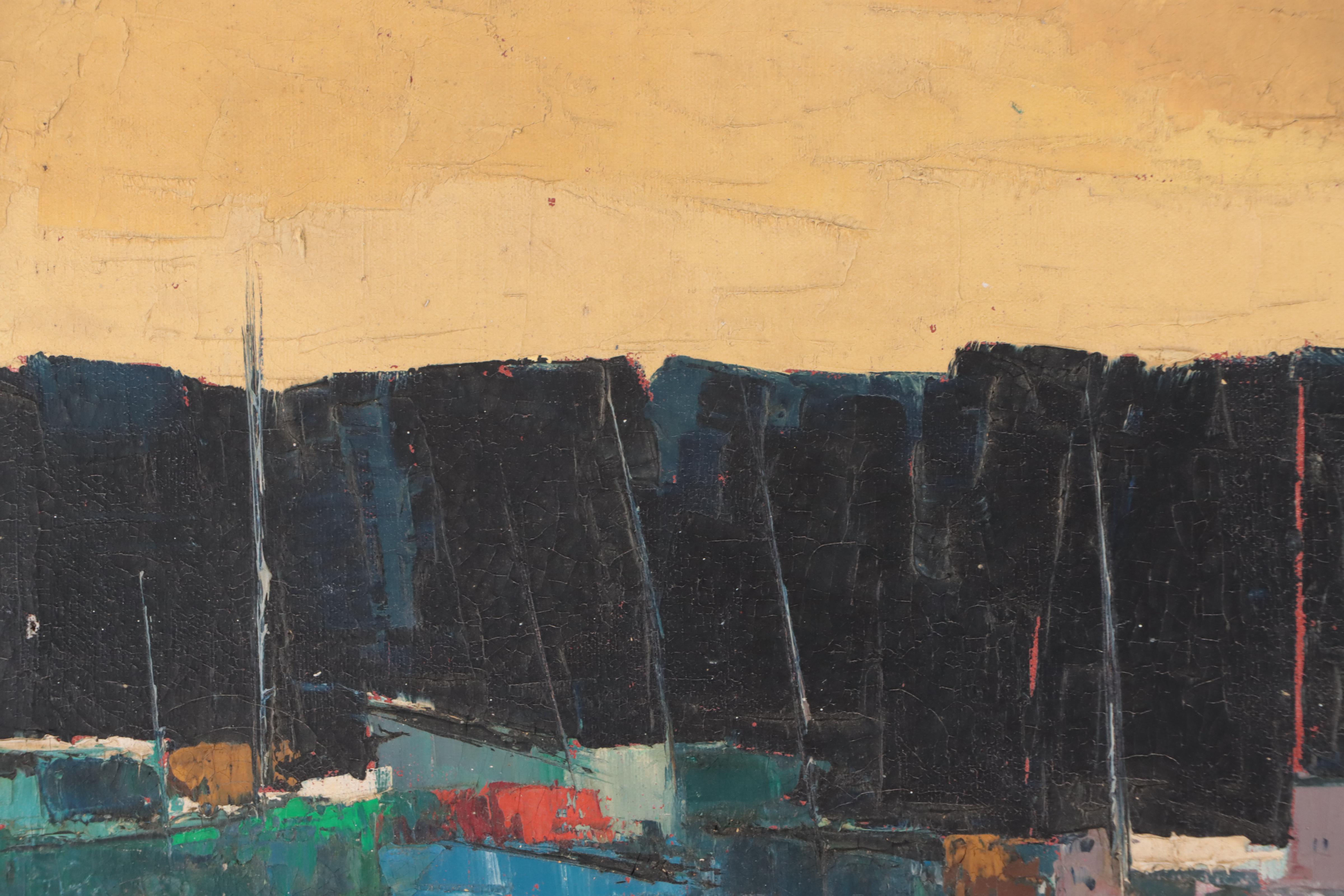 Philip Hicken Abstract Harbor Scene Oil Painting