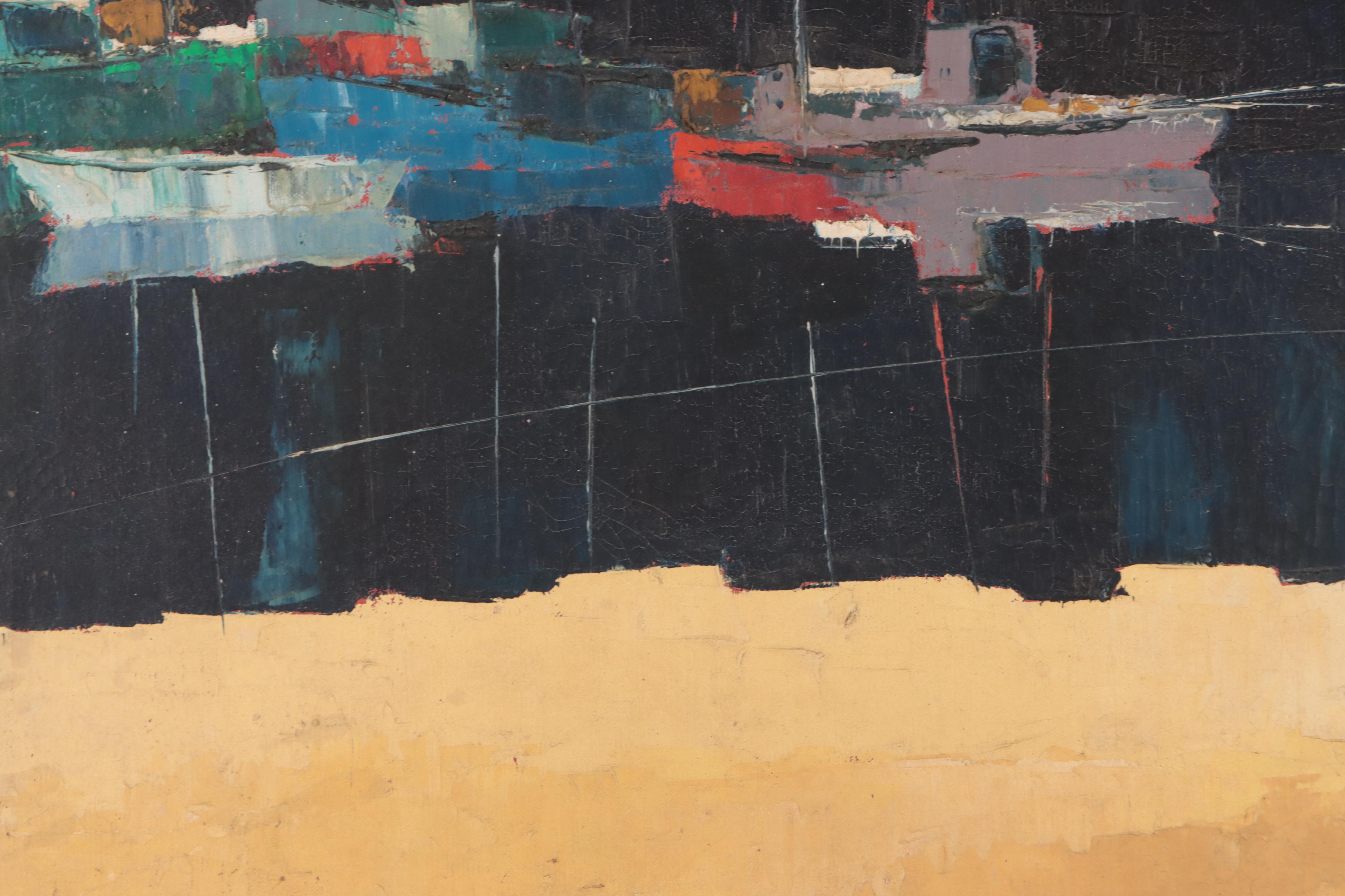 Philip Hicken Abstract Harbor Scene Oil Painting