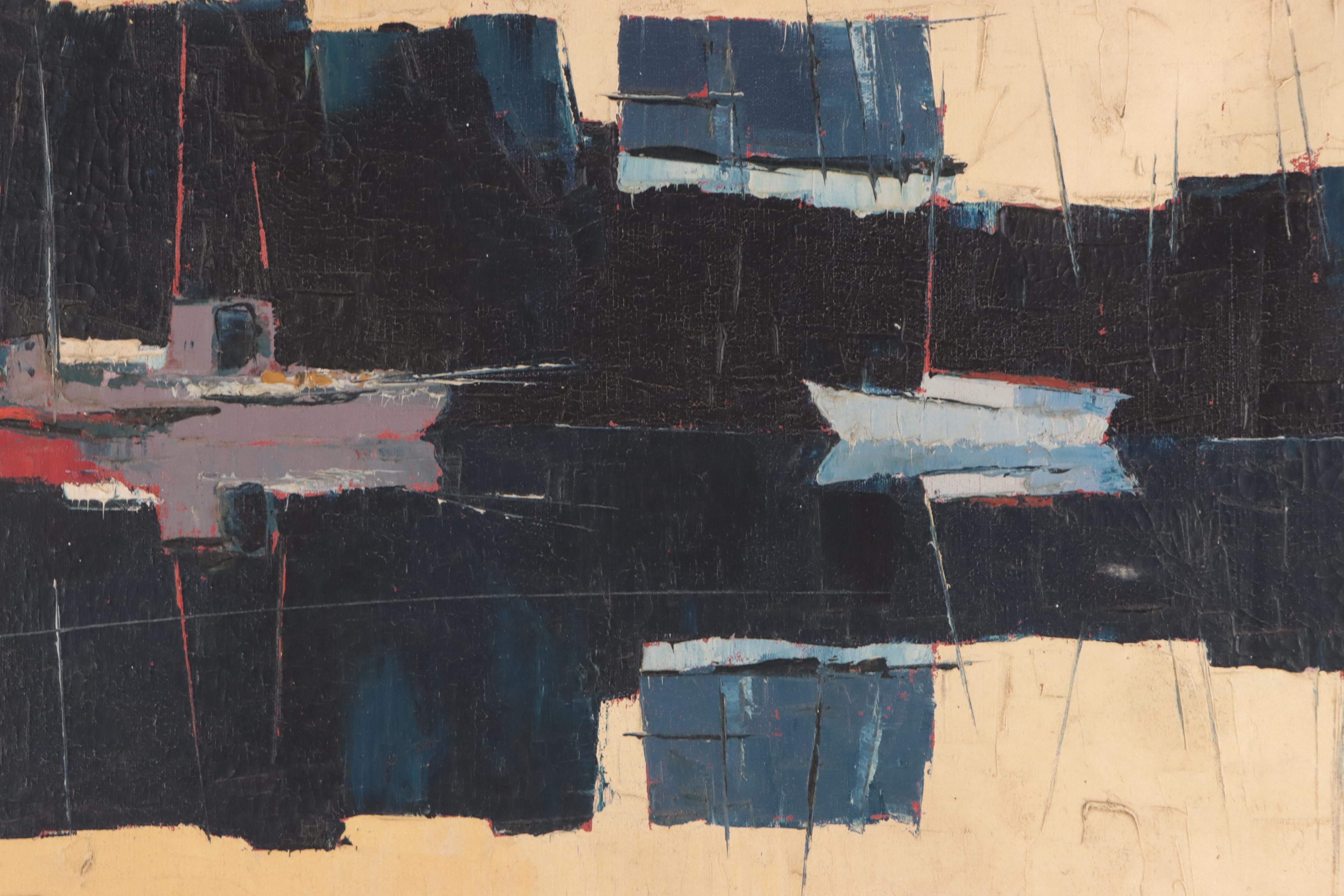 Philip Hicken Abstract Harbor Scene Oil Painting