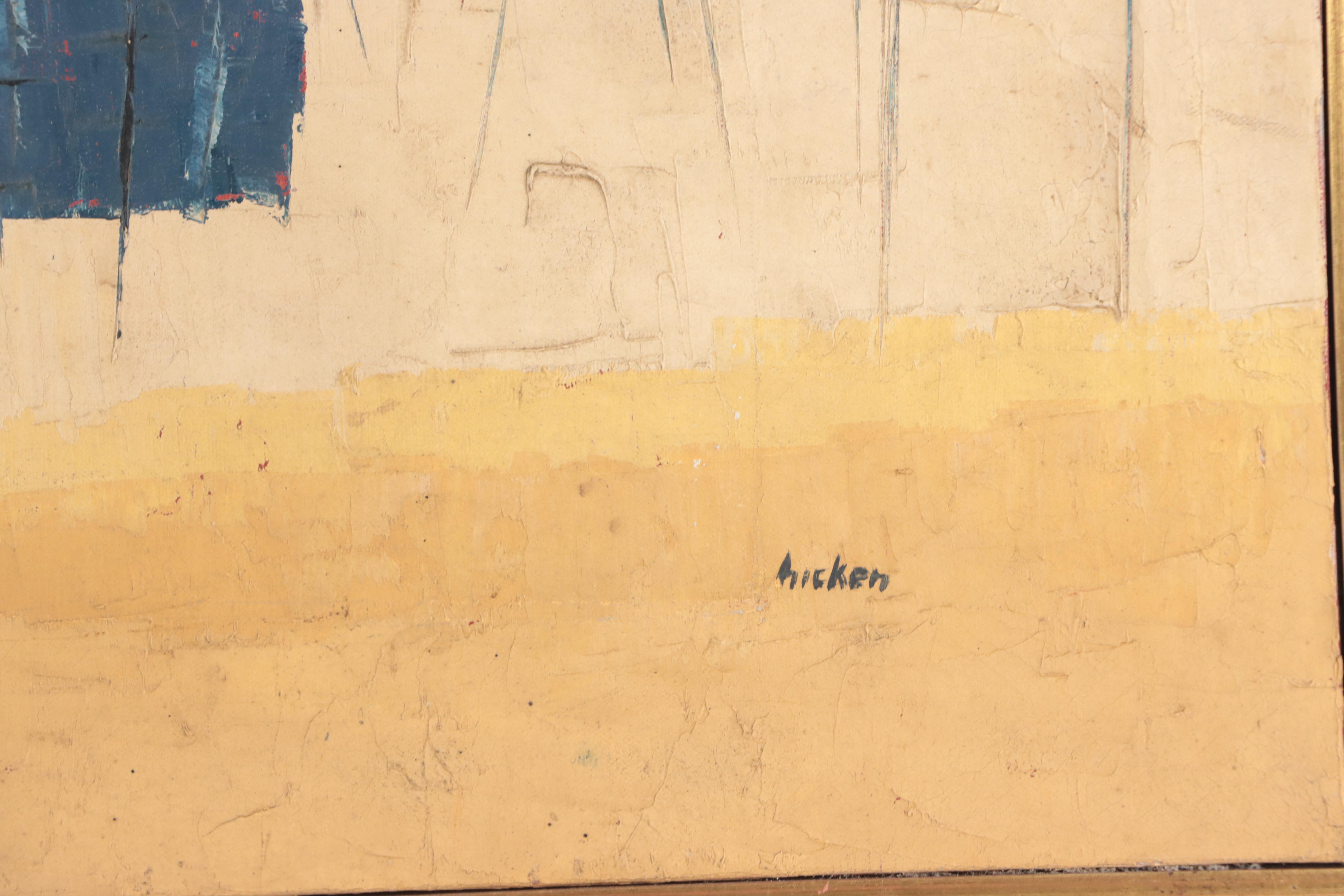 Philip Hicken Abstract Harbor Scene Oil Painting