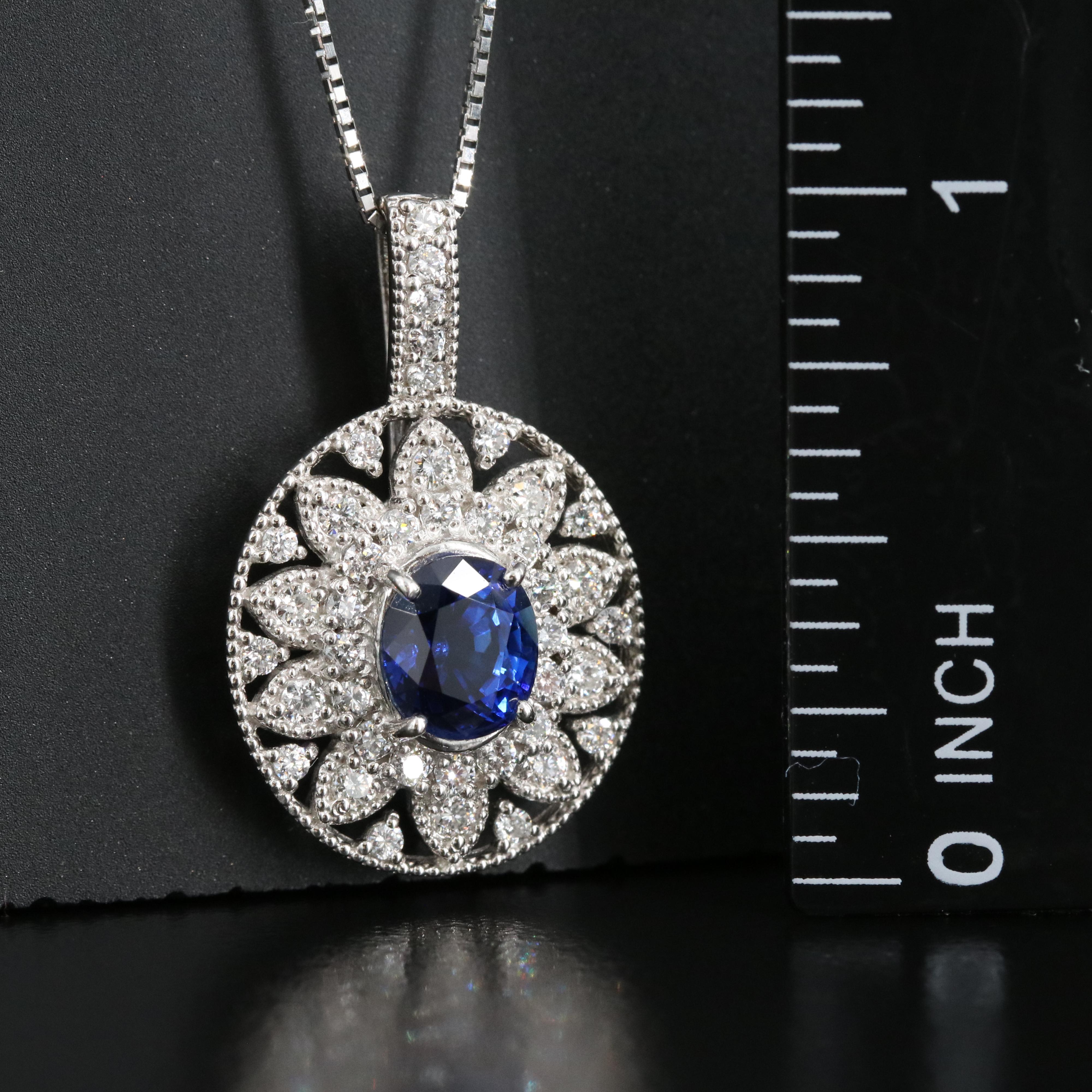 Platinum 1.64 CT Ceylon Sapphire and Diamond Pendant Necklace with GIA Report