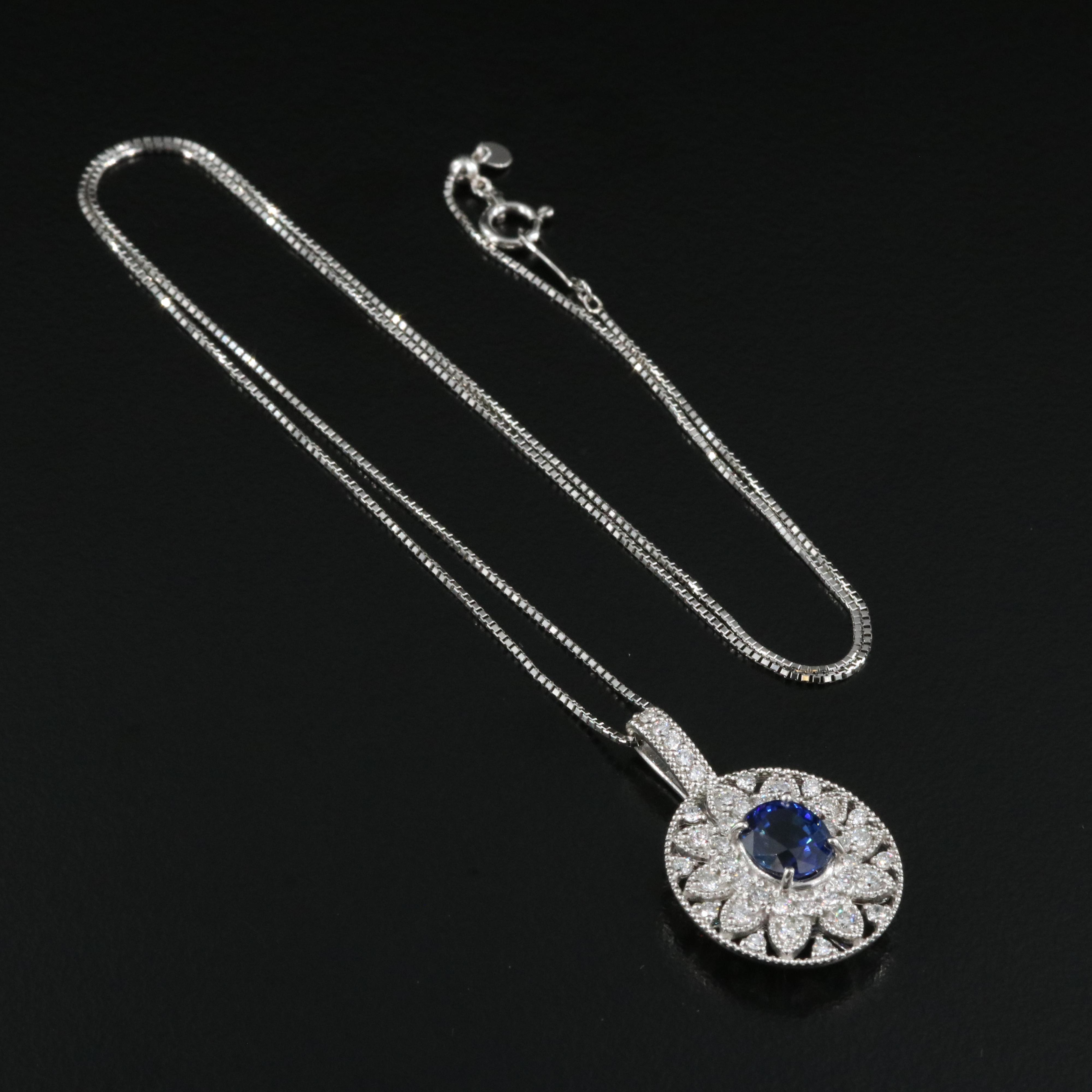 Platinum 1.64 CT Ceylon Sapphire and Diamond Pendant Necklace with GIA Report