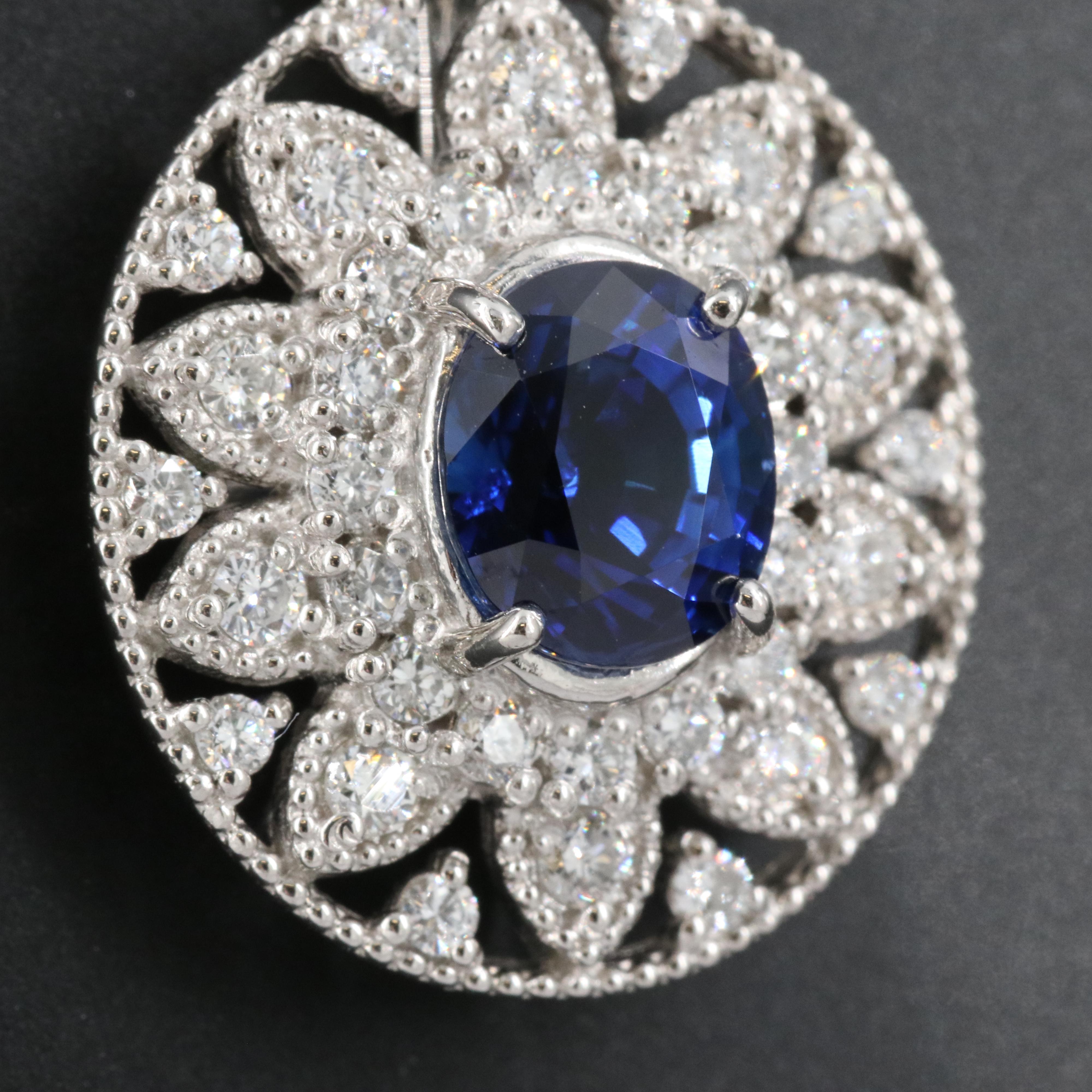 Platinum 1.64 CT Ceylon Sapphire and Diamond Pendant Necklace with GIA Report