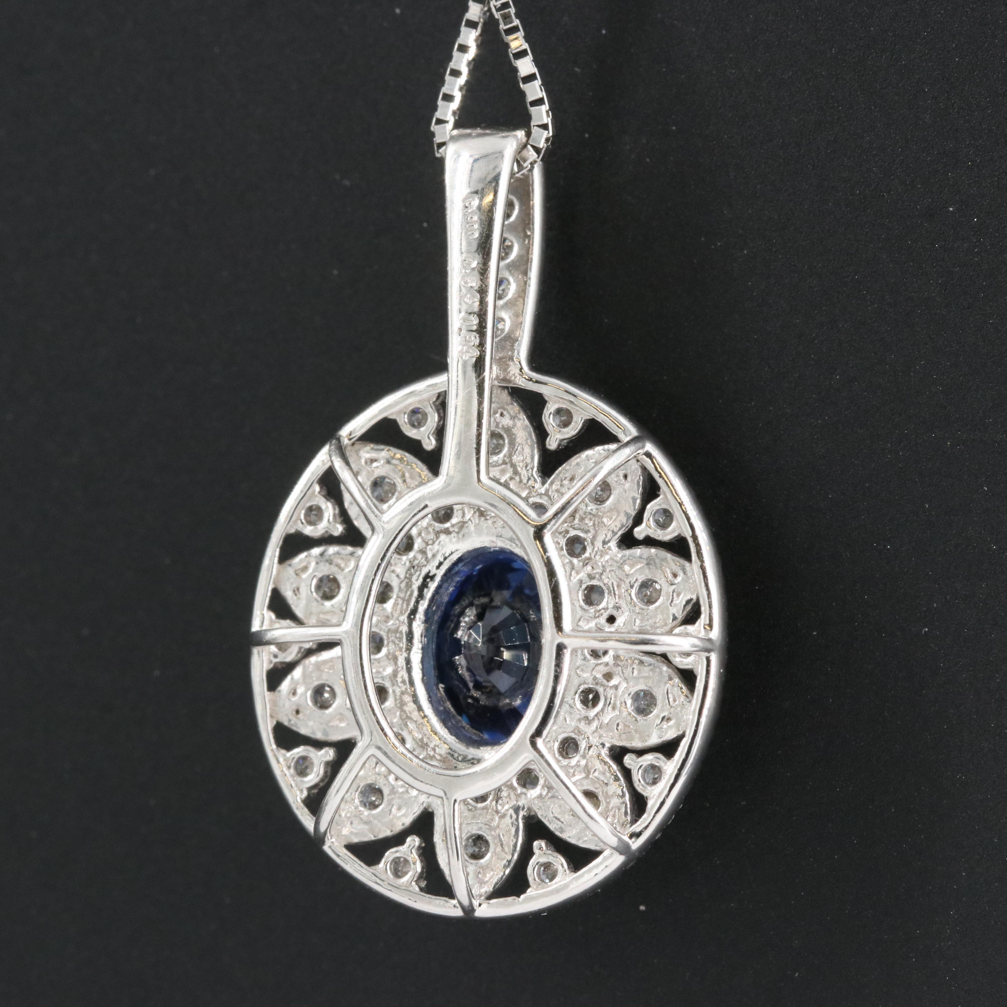 Platinum 1.64 CT Ceylon Sapphire and Diamond Pendant Necklace with GIA Report