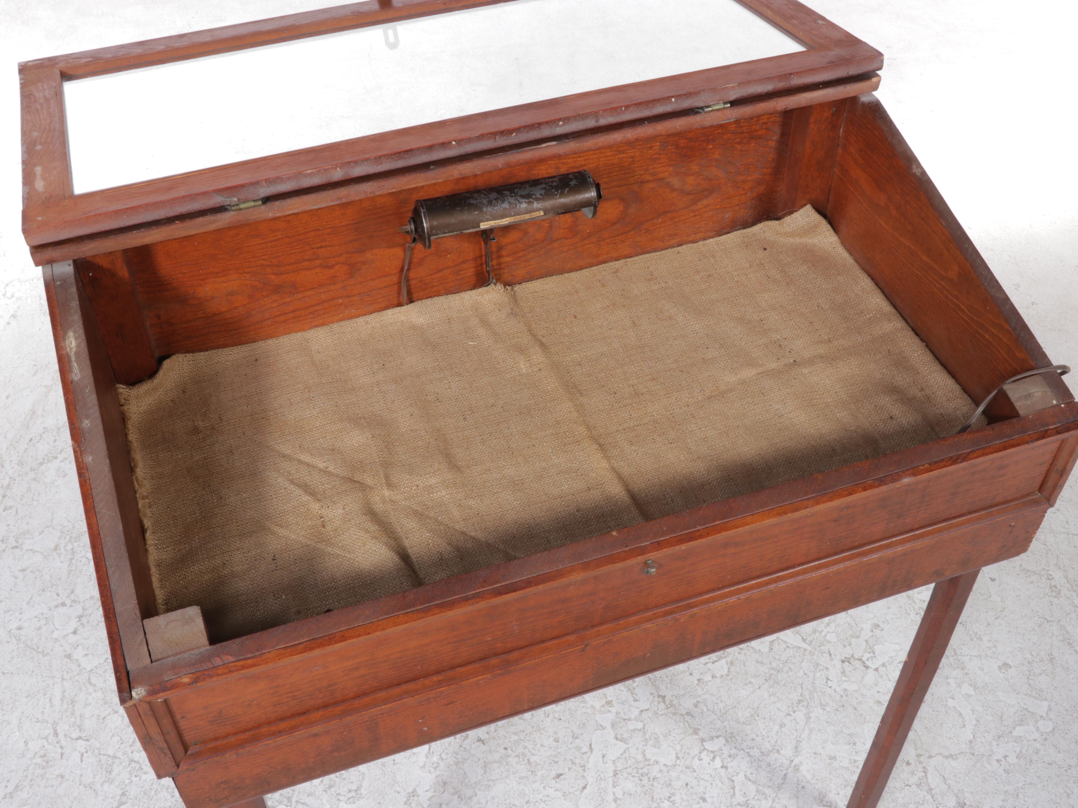 American Primitive Pine and Glass Lift-Top Display Cabinet, Early 20th Century