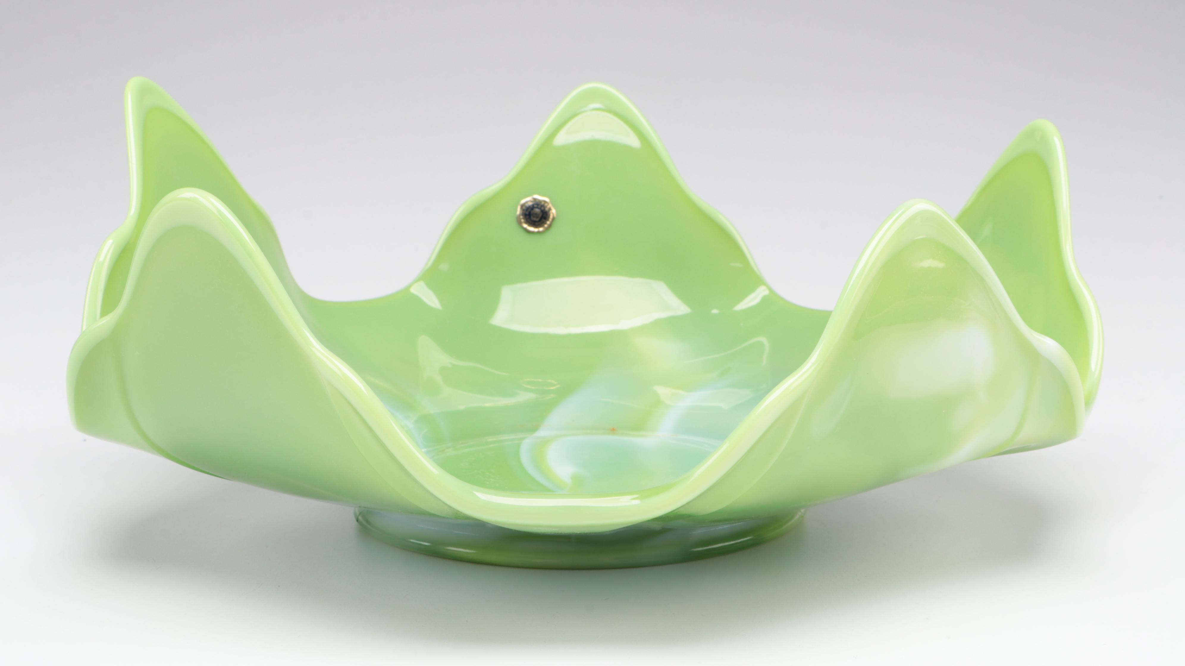 Westmoreland Slag Glass Handkerchief With Jim Beam Slag Glass Liquor Bottle