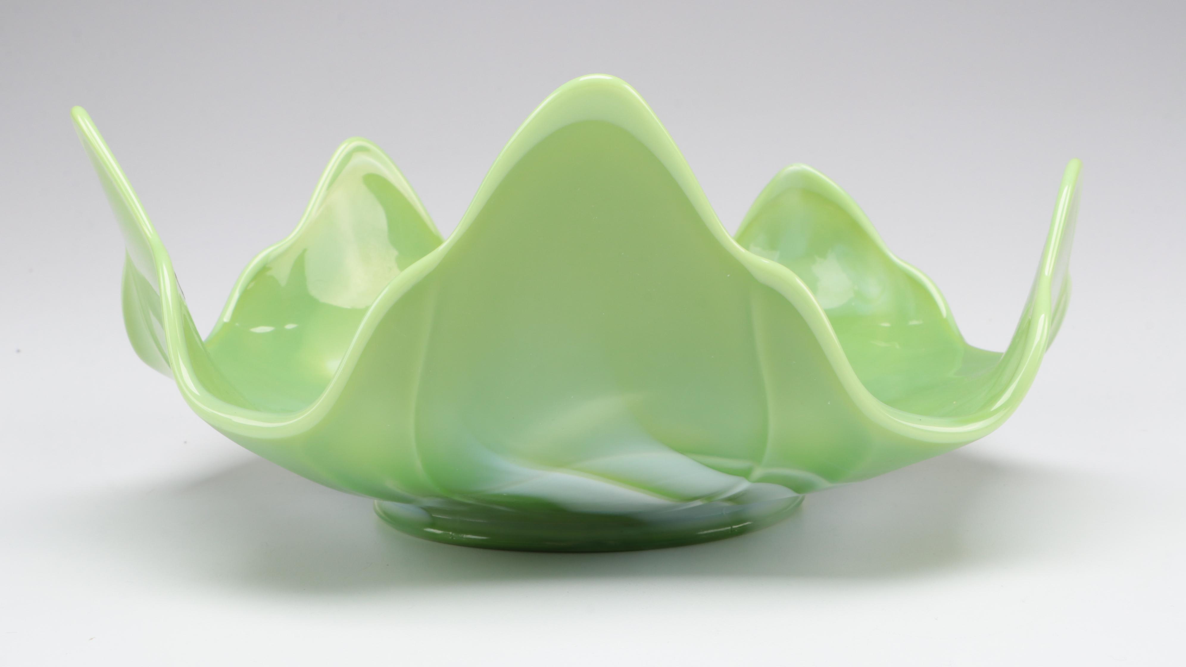 Westmoreland Slag Glass Handkerchief With Jim Beam Slag Glass Liquor Bottle