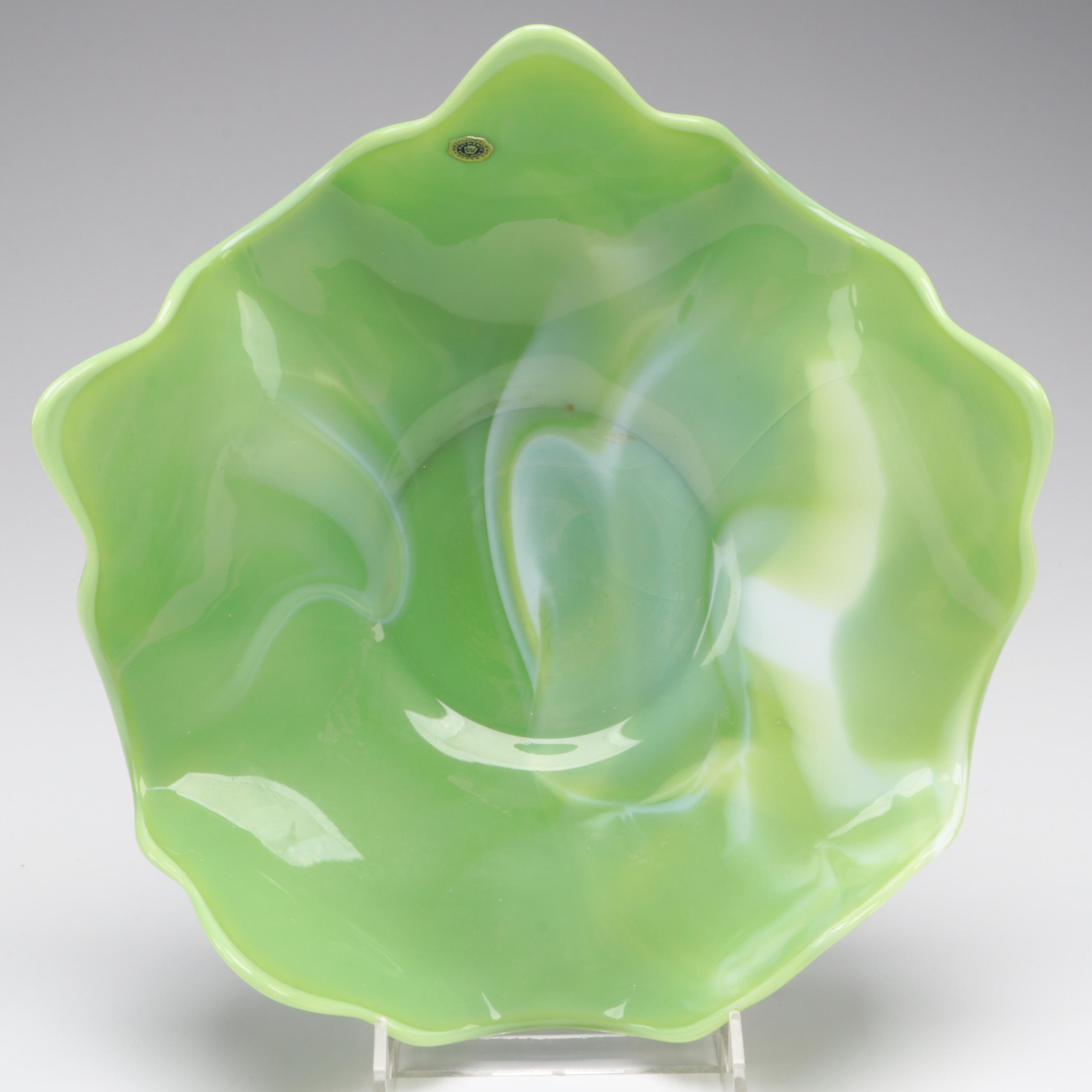 Westmoreland Slag Glass Handkerchief With Jim Beam Slag Glass Liquor Bottle