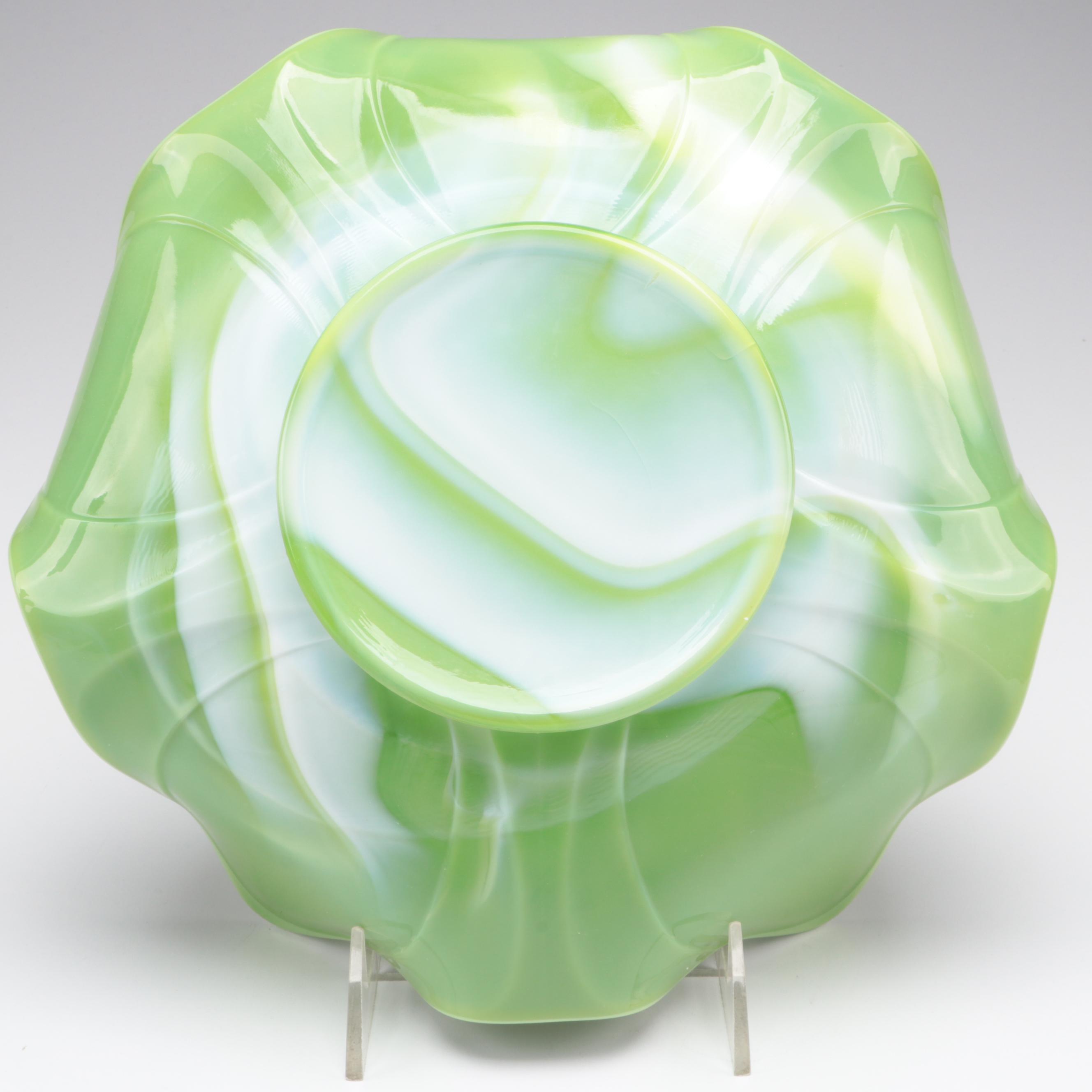 Westmoreland Slag Glass Handkerchief With Jim Beam Slag Glass Liquor Bottle