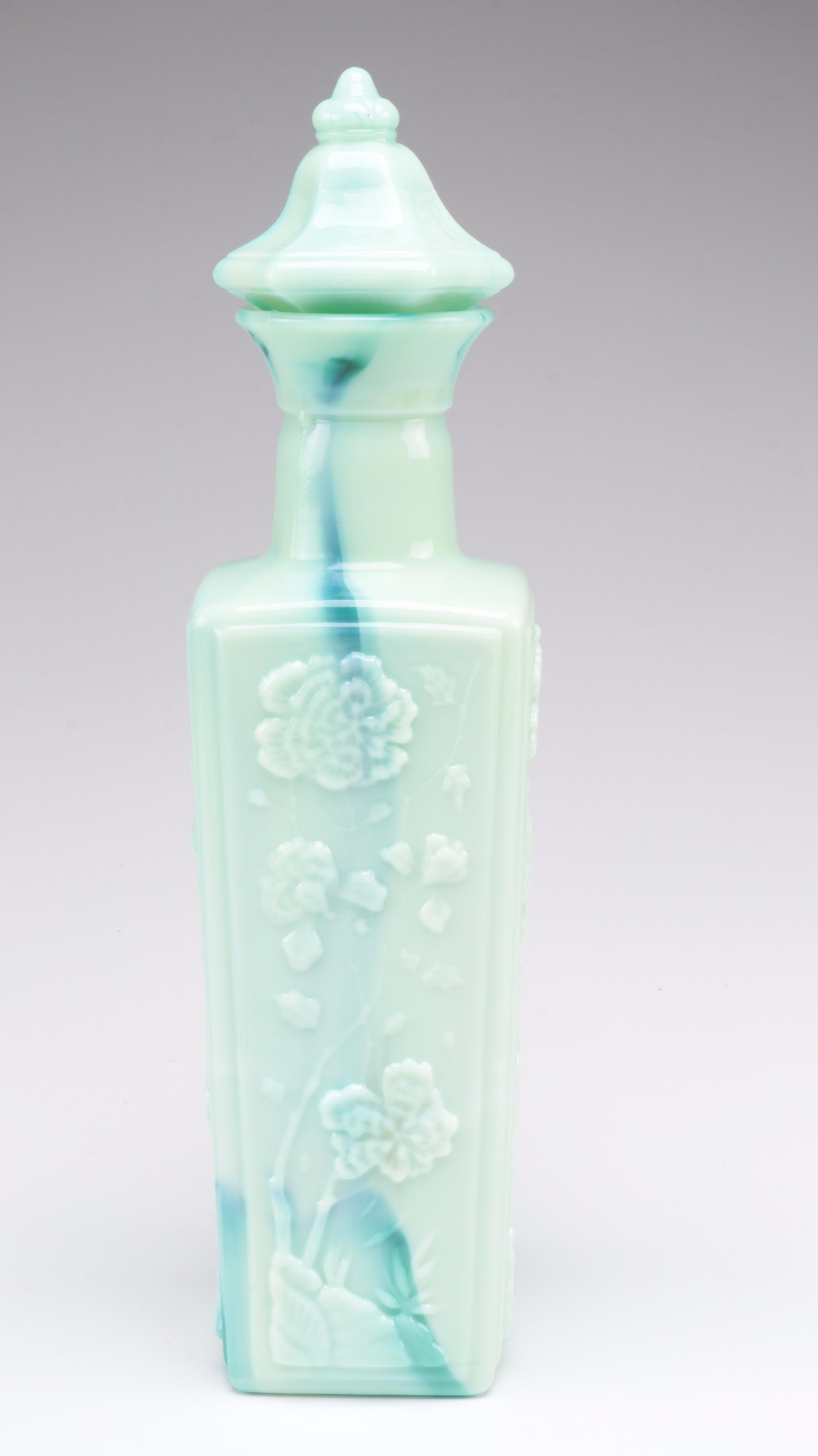 Westmoreland Slag Glass Handkerchief With Jim Beam Slag Glass Liquor Bottle