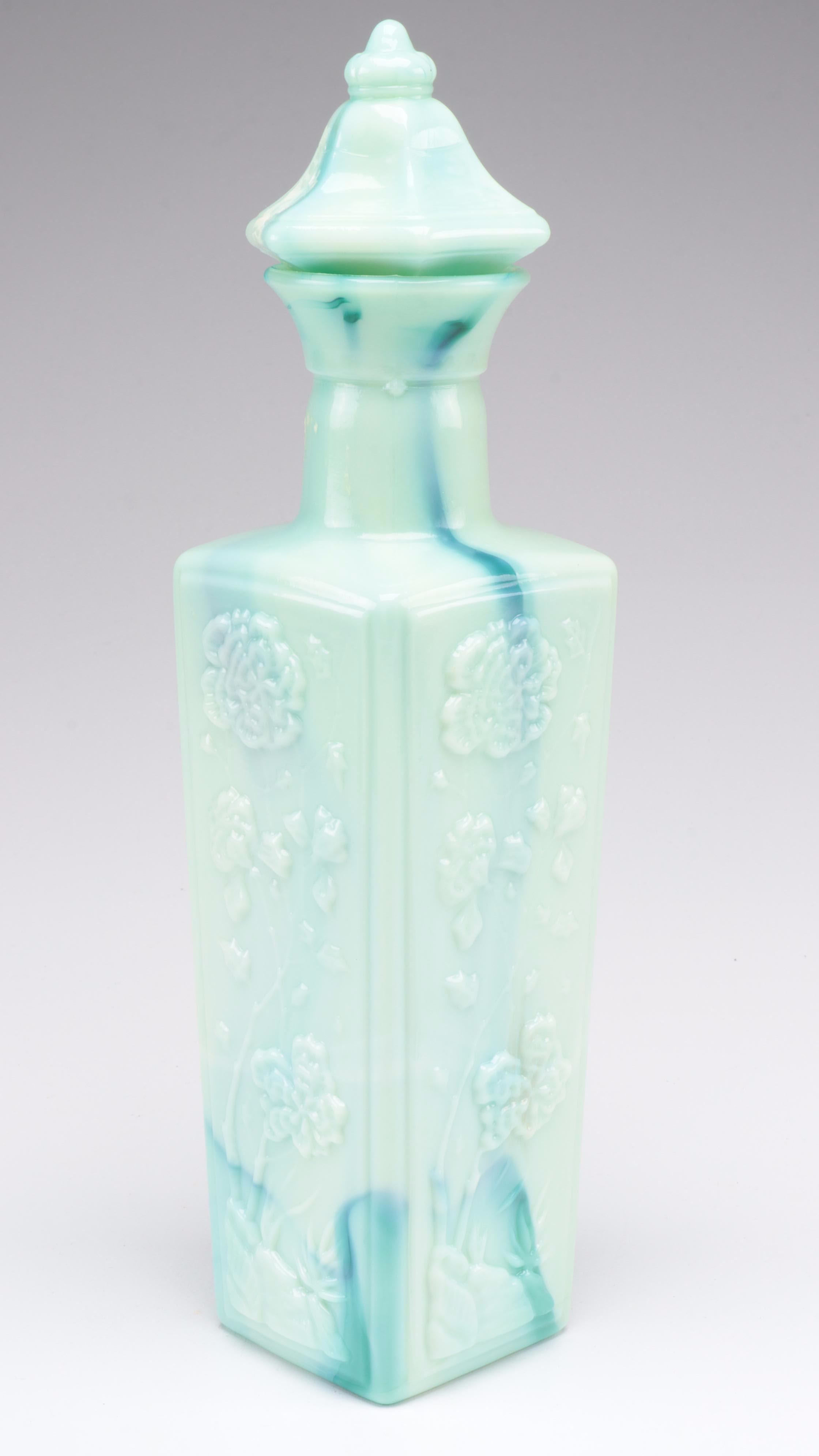 Westmoreland Slag Glass Handkerchief With Jim Beam Slag Glass Liquor Bottle