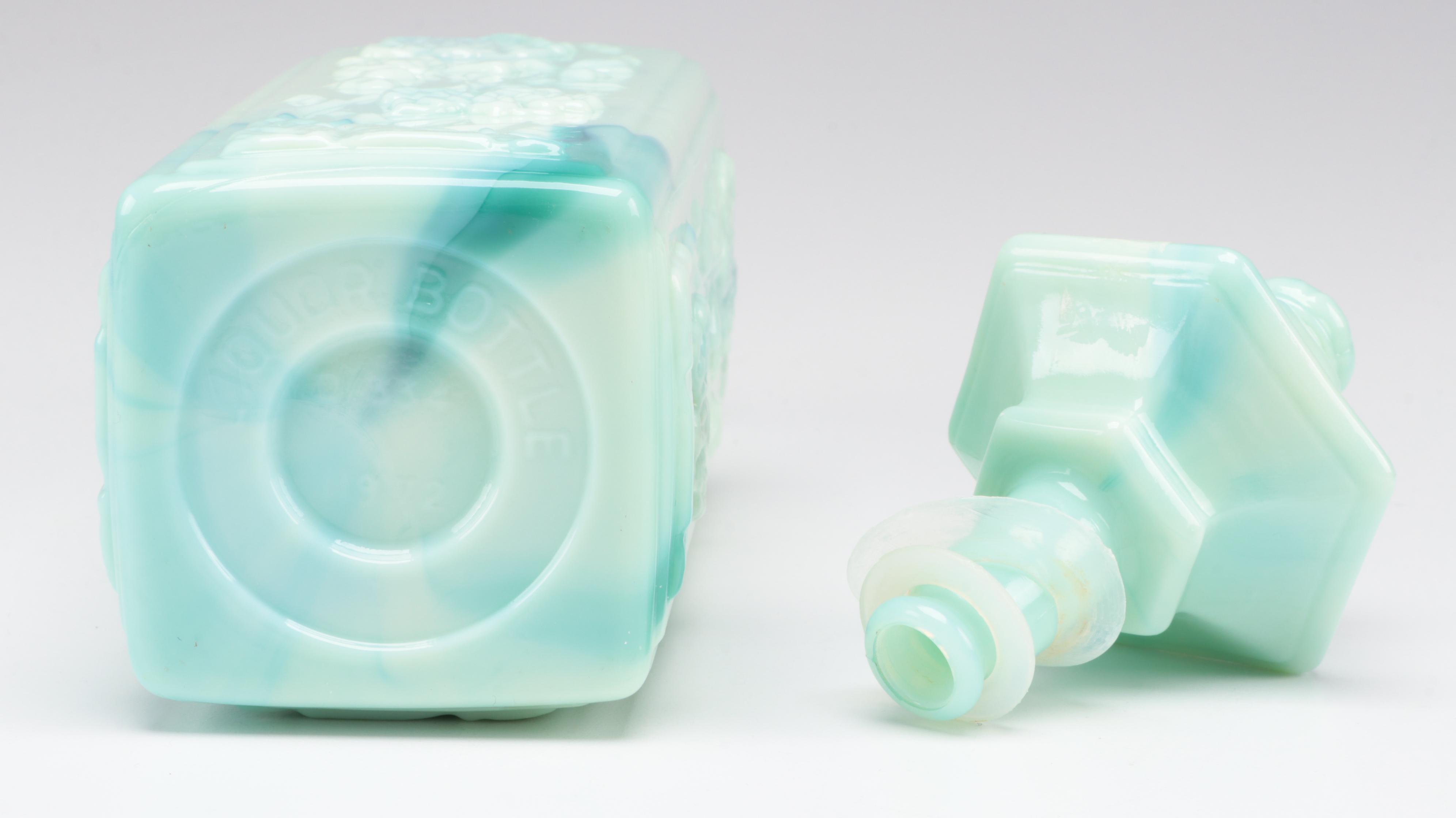 Westmoreland Slag Glass Handkerchief With Jim Beam Slag Glass Liquor Bottle