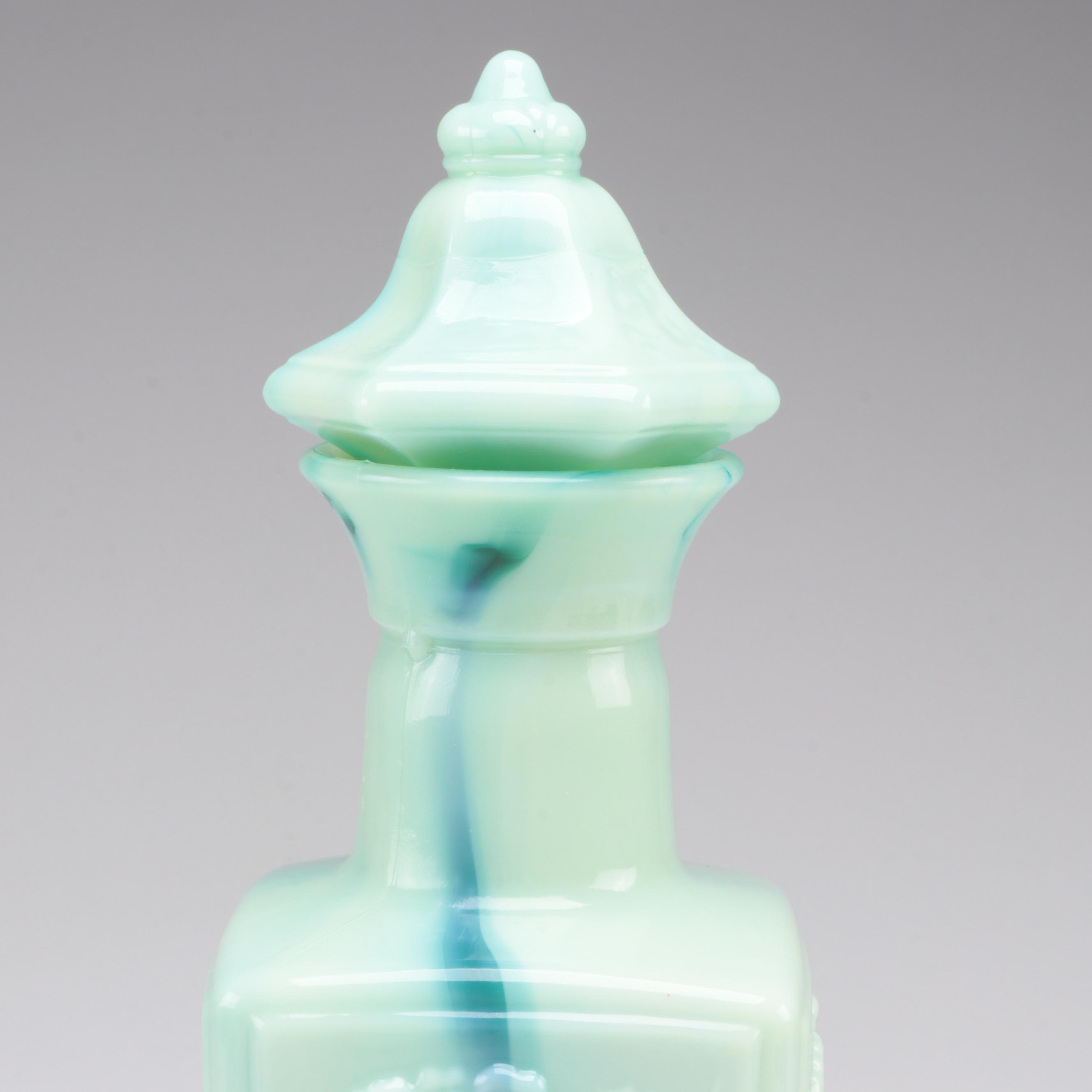 Westmoreland Slag Glass Handkerchief With Jim Beam Slag Glass Liquor Bottle