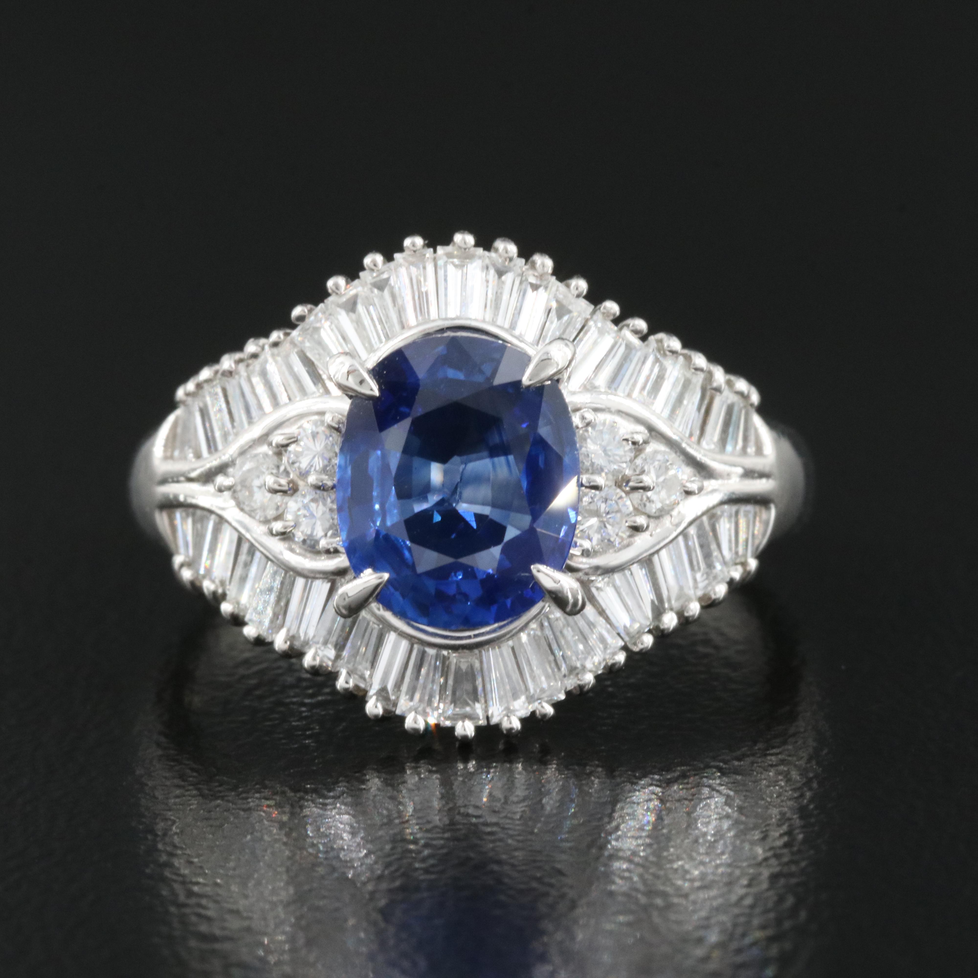 Platinum 2.33 CT Ceylon Sapphire and 1.27 CTW Diamond Ring with GIA Report