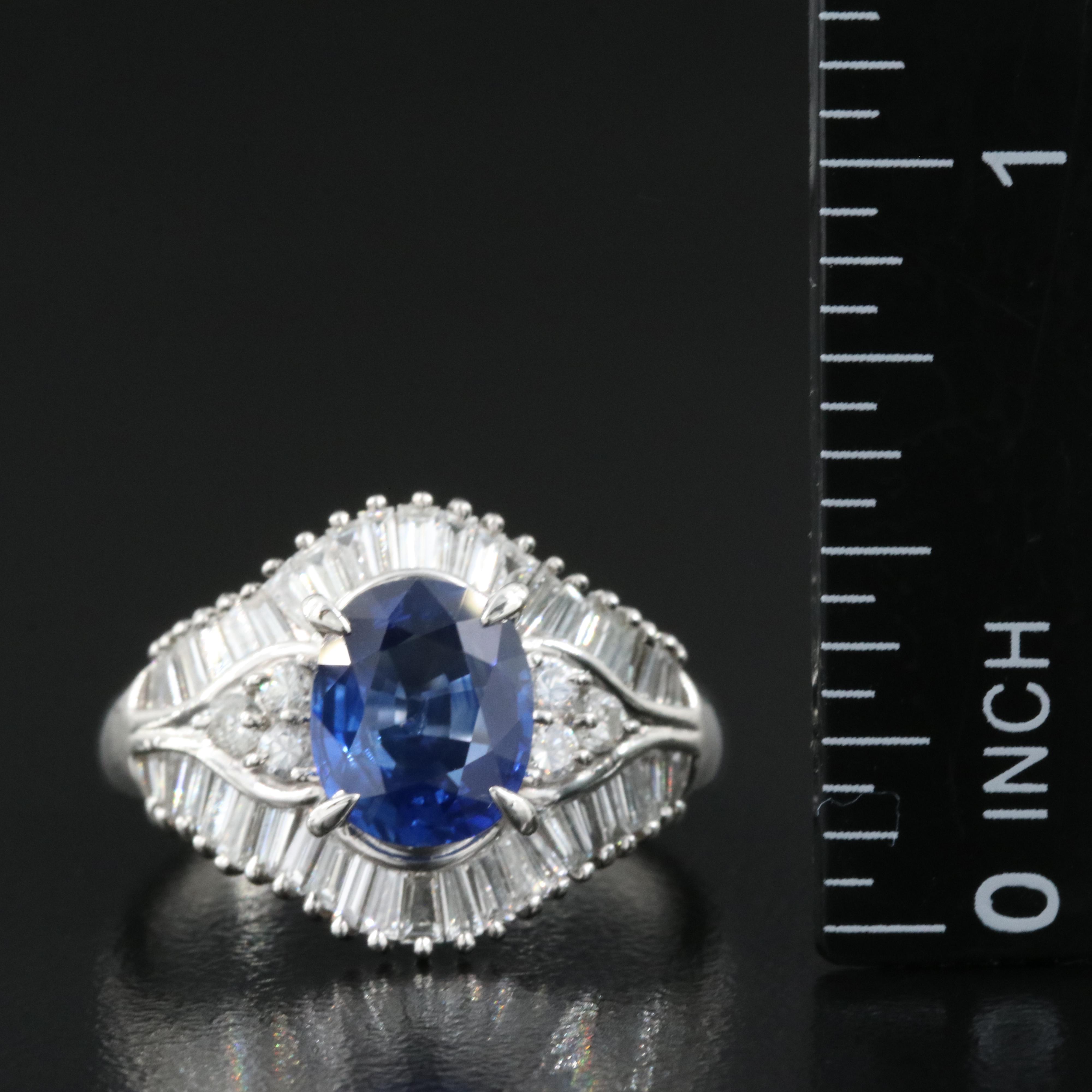 Platinum 2.33 CT Ceylon Sapphire and 1.27 CTW Diamond Ring with GIA Report