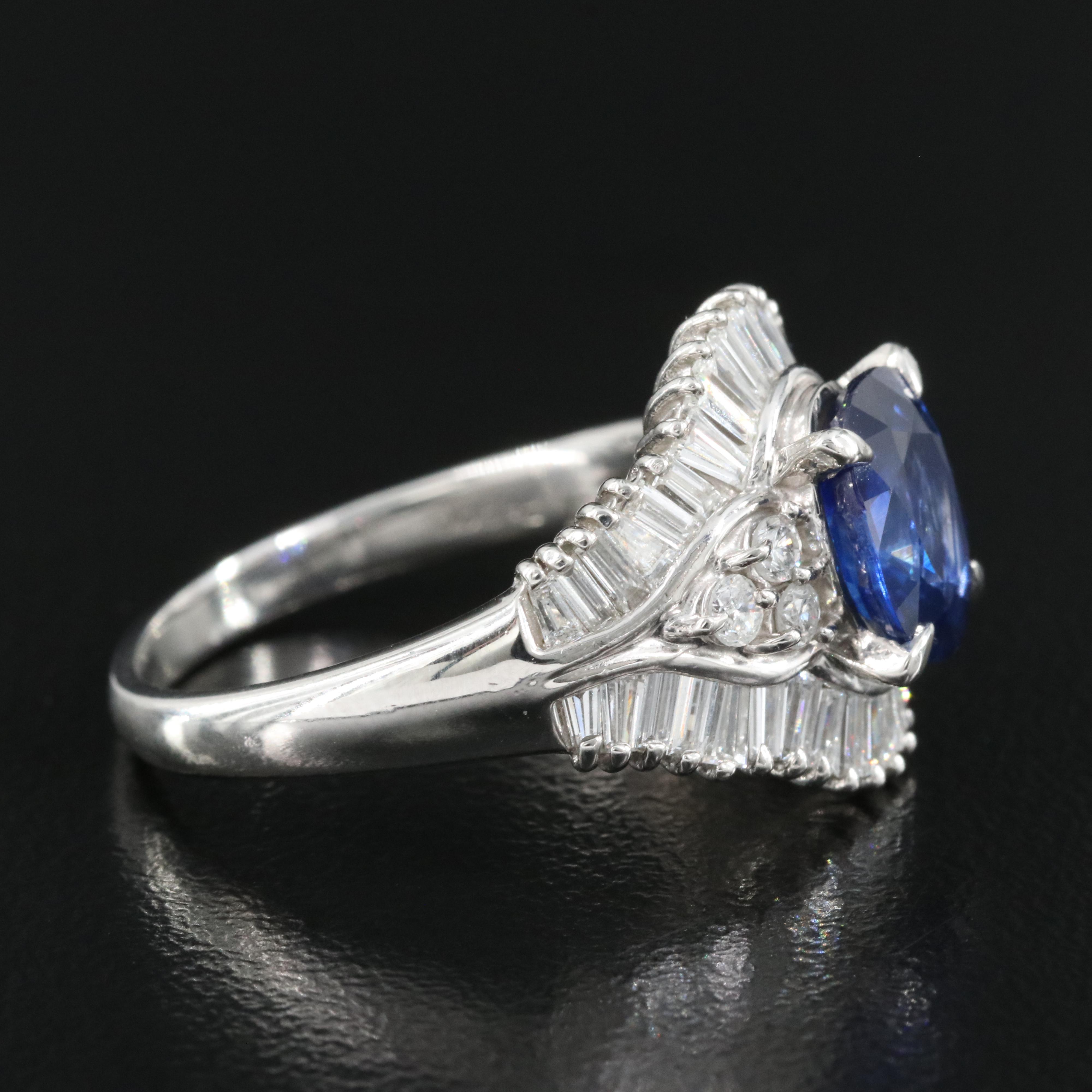 Platinum 2.33 CT Ceylon Sapphire and 1.27 CTW Diamond Ring with GIA Report