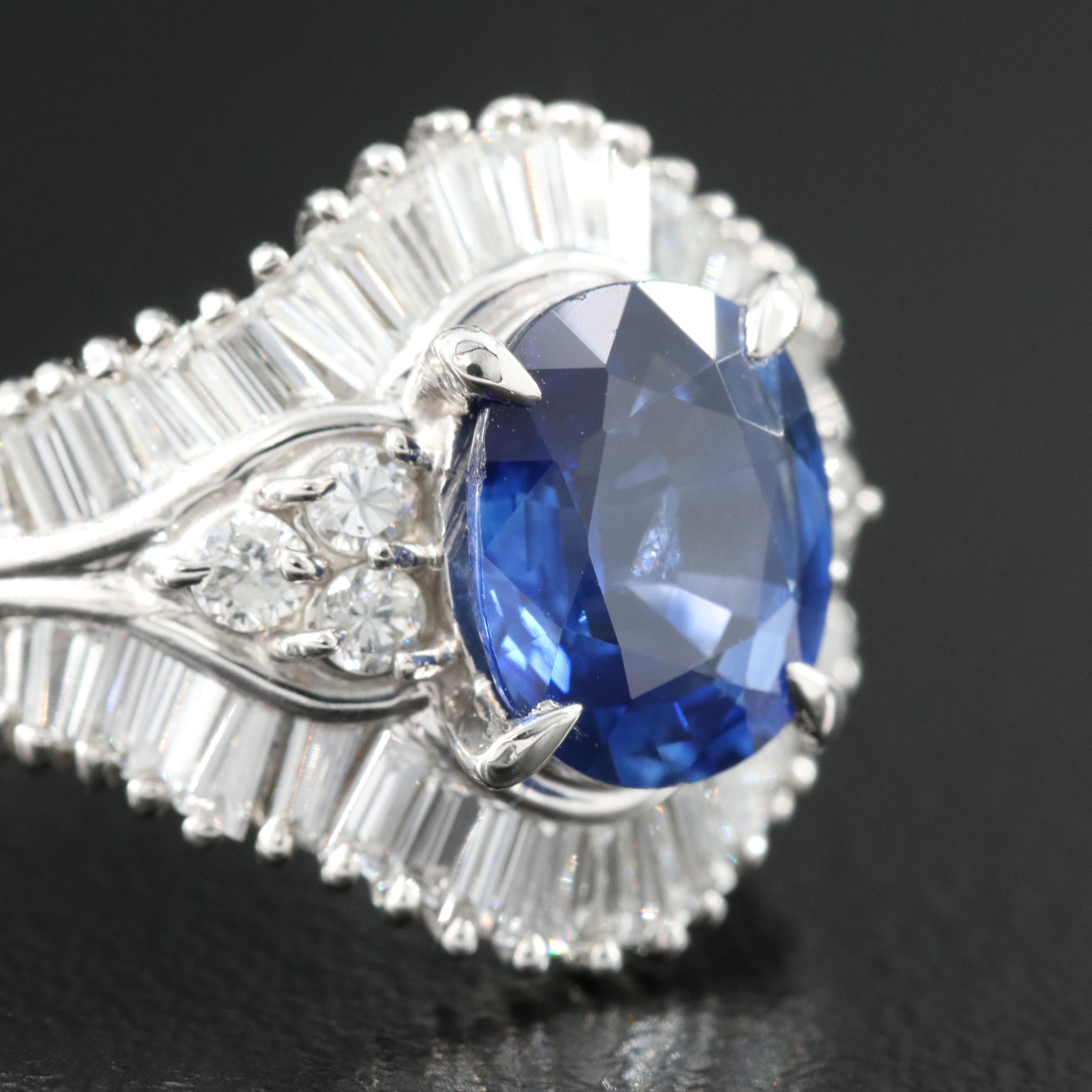 Platinum 2.33 CT Ceylon Sapphire and 1.27 CTW Diamond Ring with GIA Report