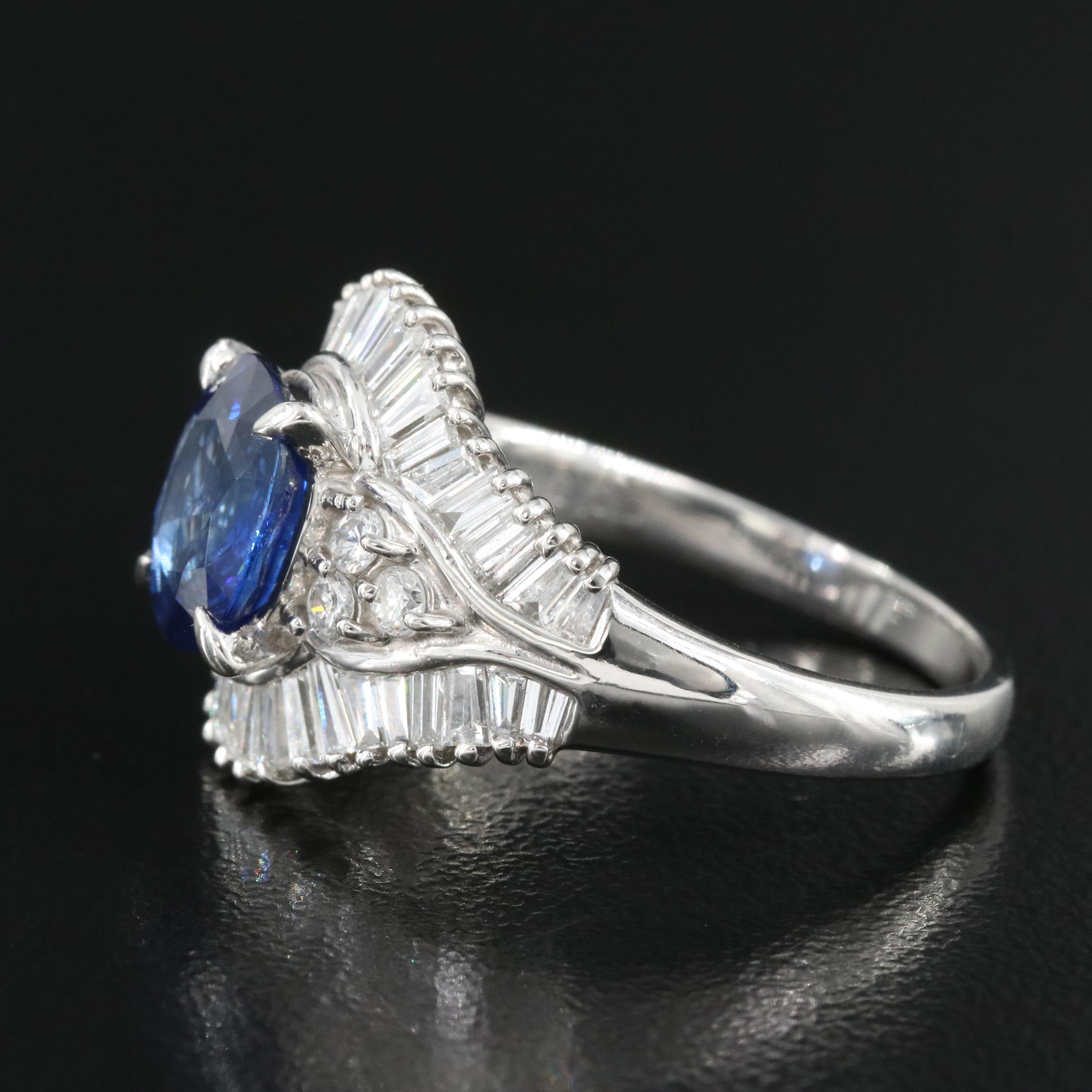 Platinum 2.33 CT Ceylon Sapphire and 1.27 CTW Diamond Ring with GIA Report