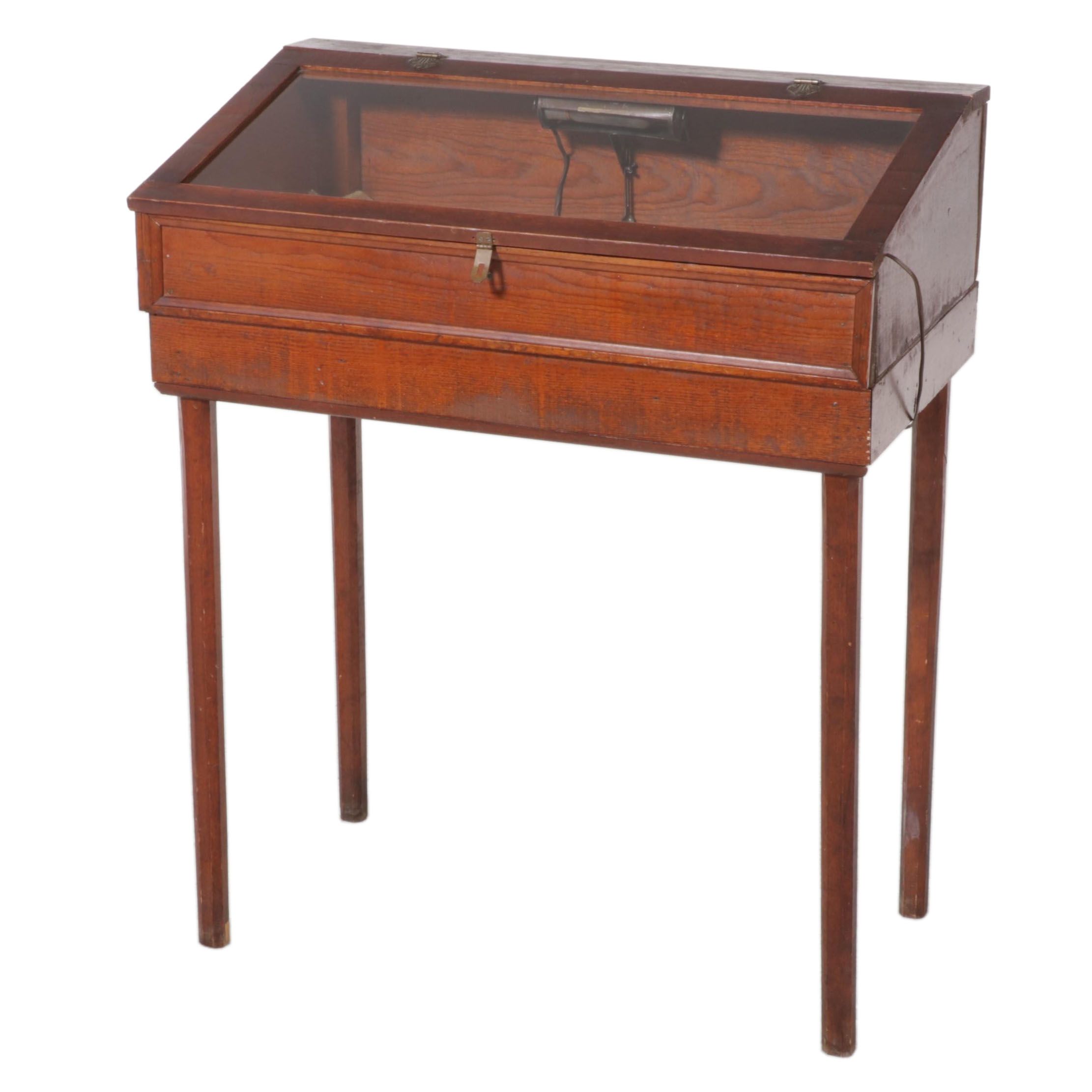 American Primitive Pine and Glass Lift-Top Display Cabinet, Early 20th Century