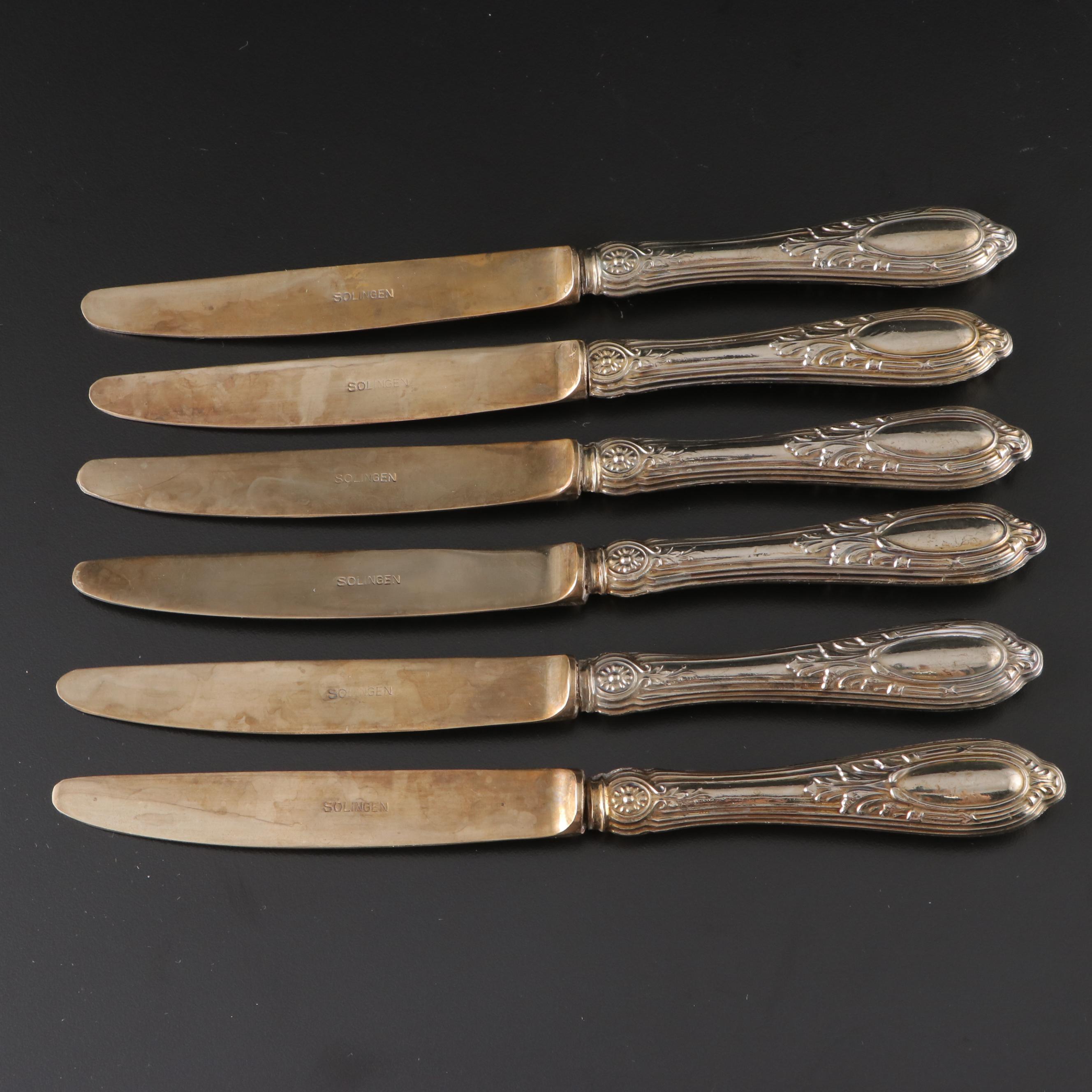 German 800 Silver Handled Gold Washed Dessert Set