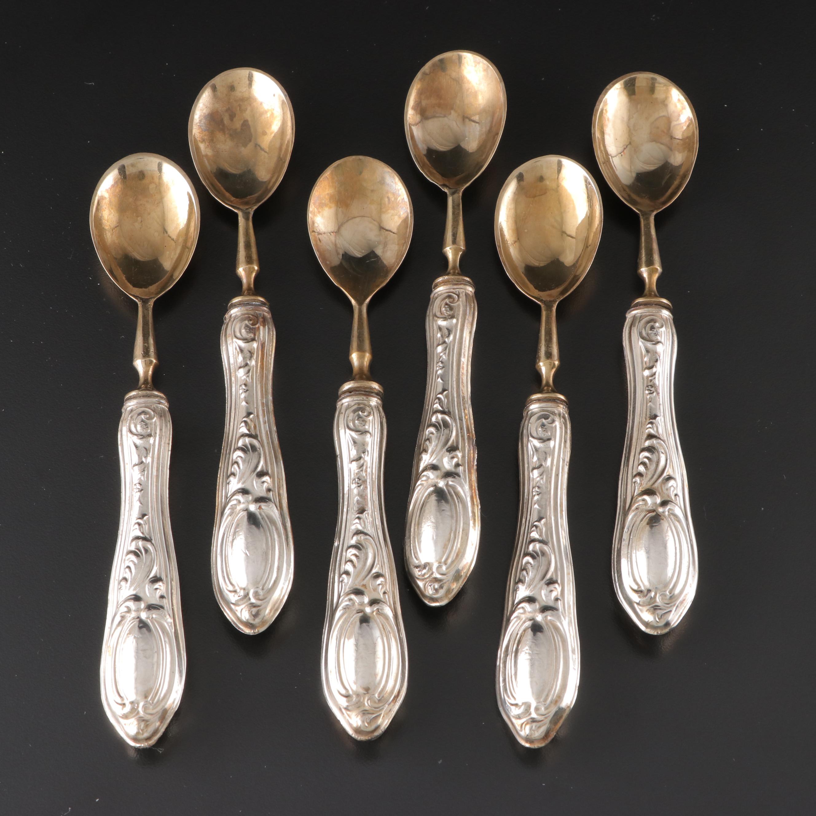 German 800 Silver Handled Gold Washed Dessert Set