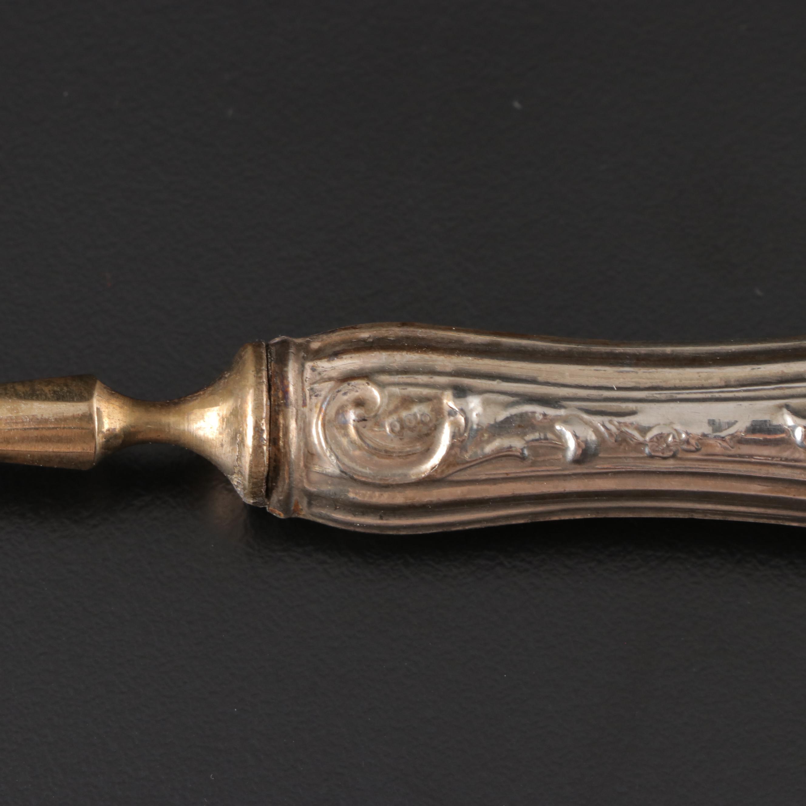 German 800 Silver Handled Gold Washed Dessert Set