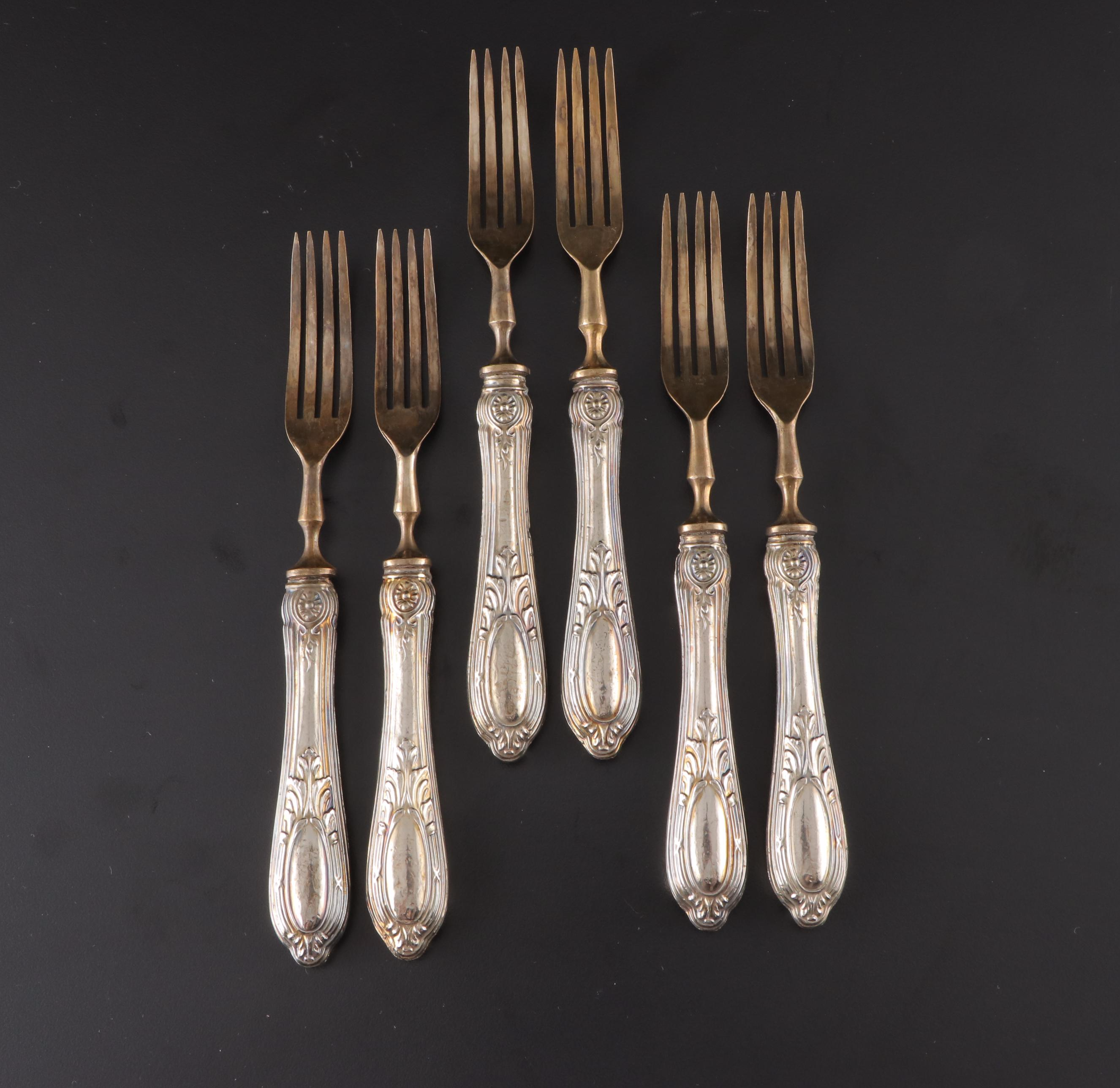 German 800 Silver Handled Gold Washed Dessert Set