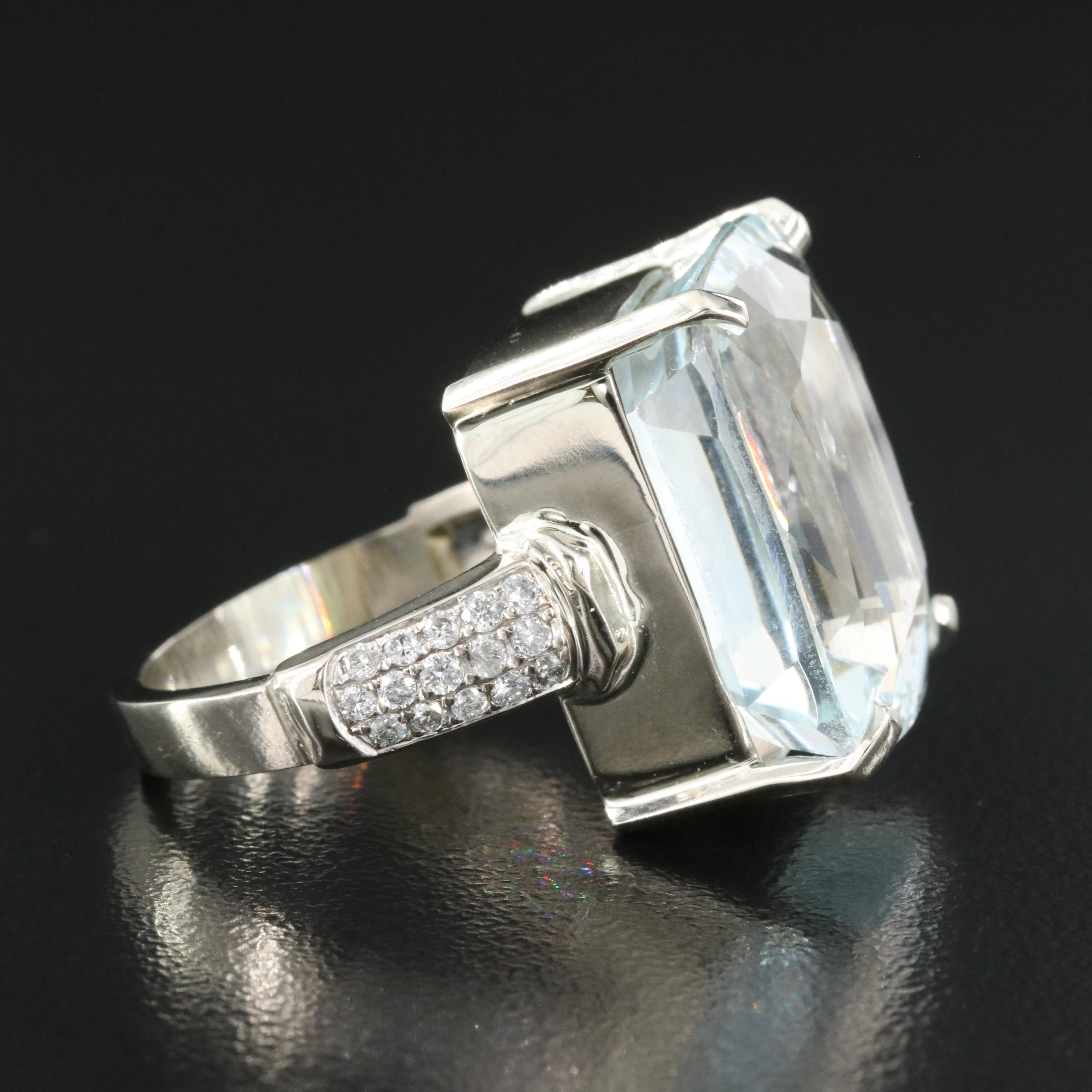14K 23.60 CT Aquamarine and Diamond Ring