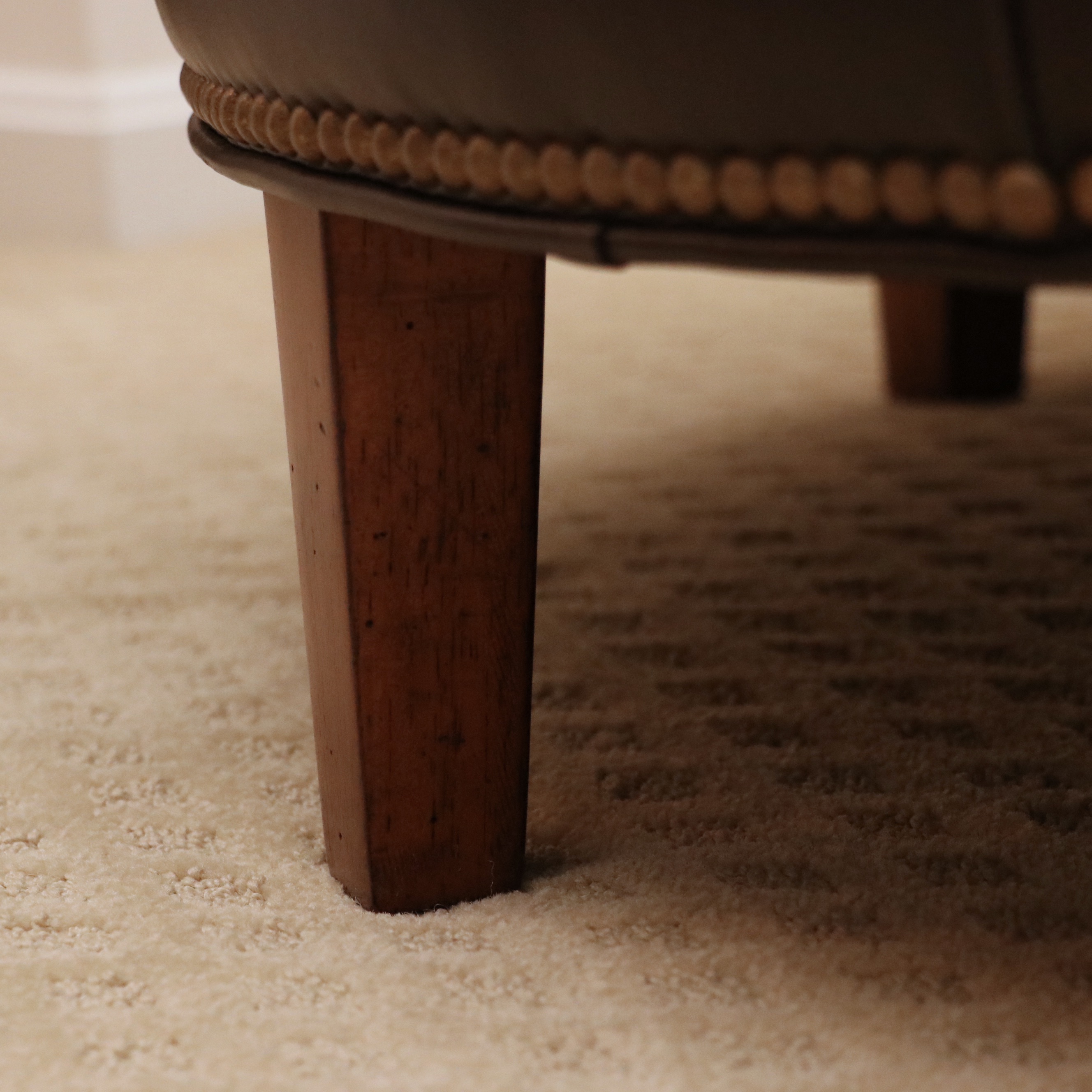 Ethan Allen "Nassau" Tufted Leather Round Cocktail Ottoman