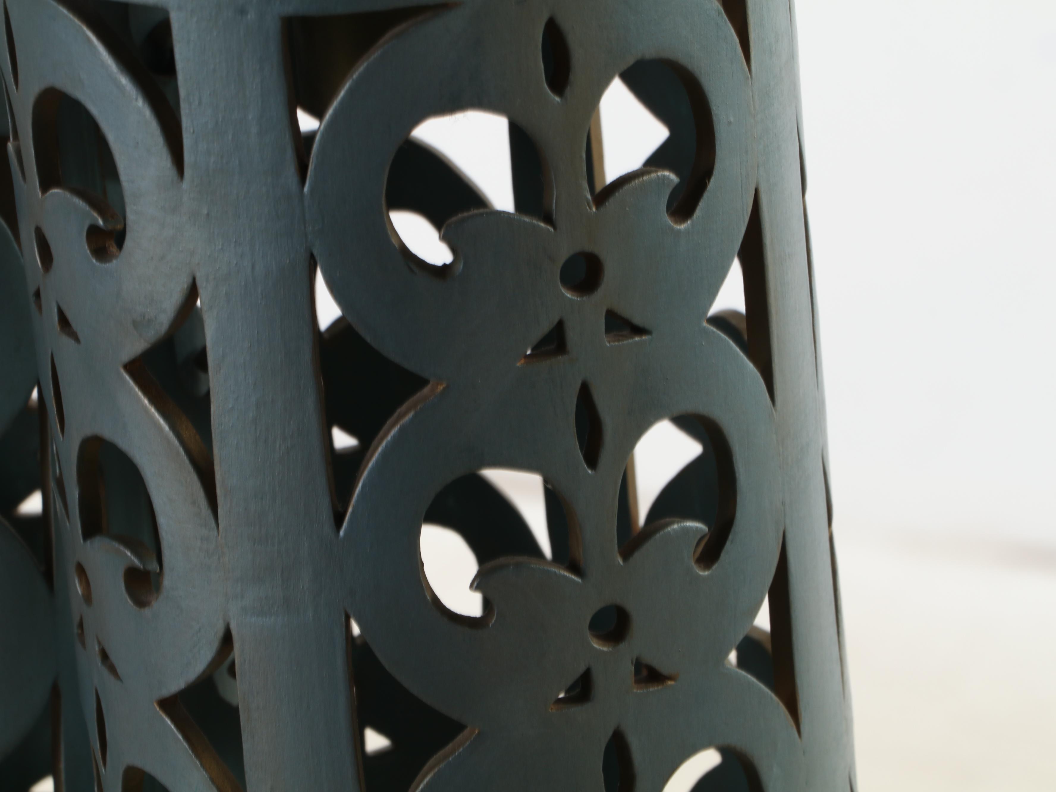 Pair of Engineered Wood Pierced Pendant Lamps, Late 20th Century